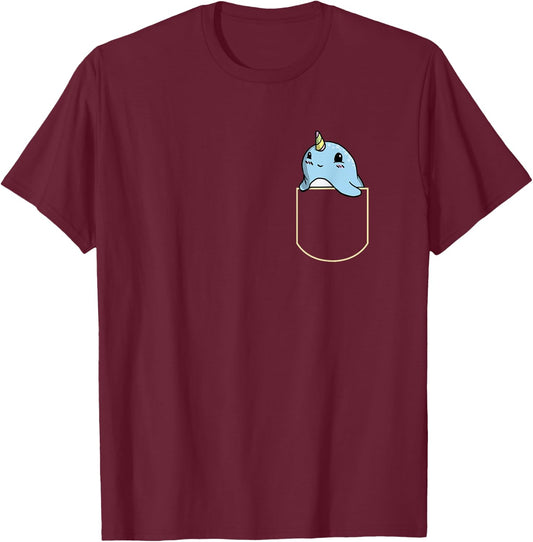Funny Narwhal Chest Bag Gift Unicorn Whale Pocket T-Shirt - T-Shirt | Maroon