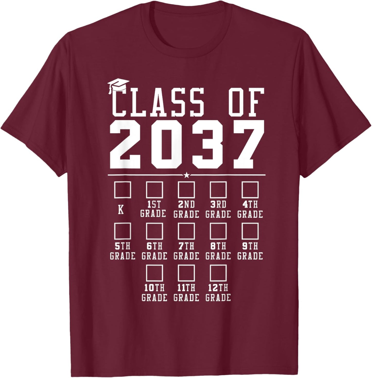 Grow With Me Class Of 2037 Handprint Kindergarten Graduation T-Shirt - T-Shirt | Maroon