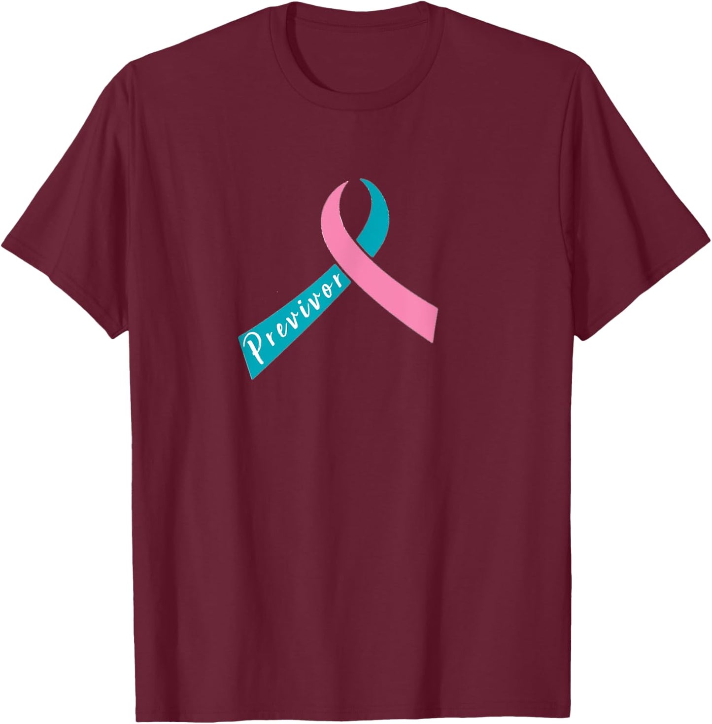 Teal & Pink Ribbon - Previvor T-Shirt - T-Shirt | Maroon