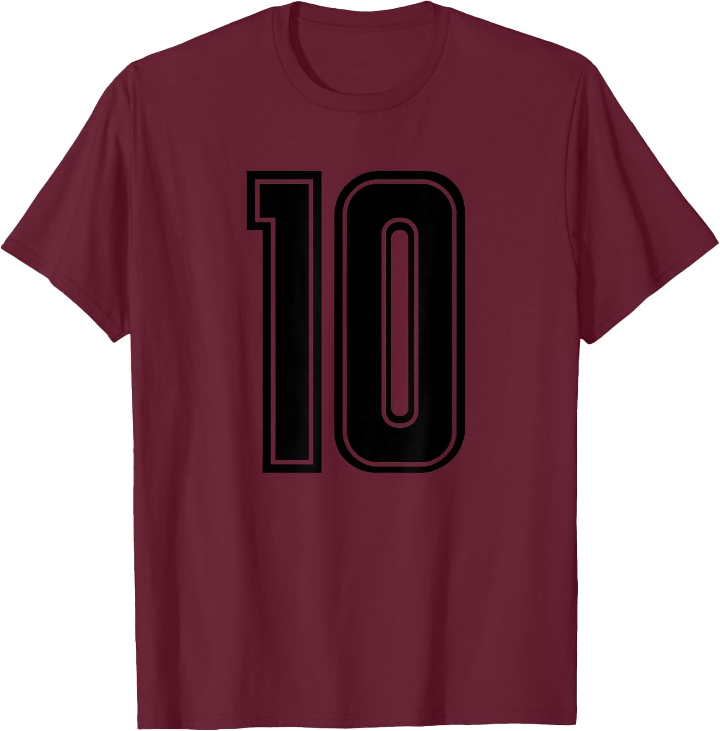 Number #10 Sport Black Varsity Number T-Shirt - T-Shirt | Maroon