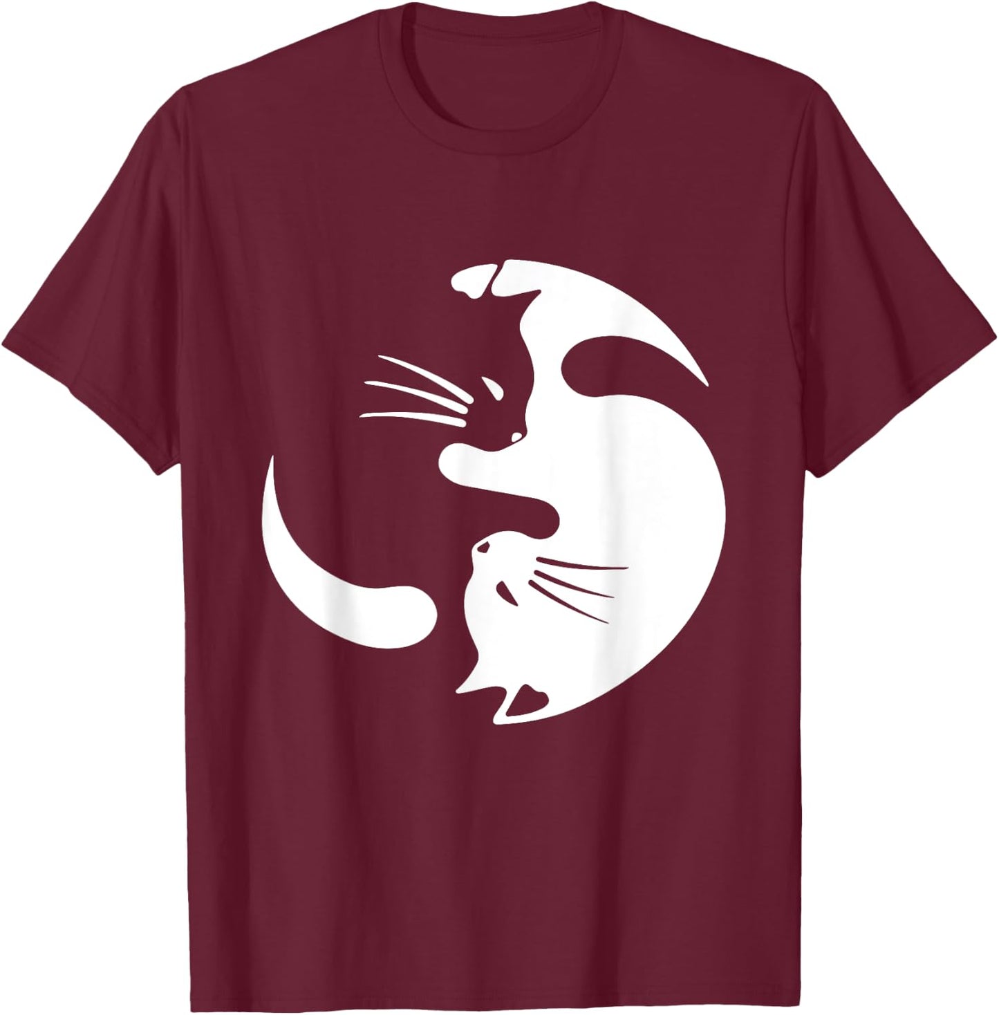 Yin Yang Cat Symbol Cute Black and White Cat Kitty Halloween T-Shirt - T-Shirt | Maroon