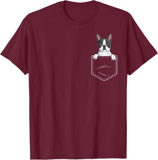 Boston Terrier In The Pocket Cute Boston Terrier Dog Lovers Women Girls Kids T-Shirt - T-Shirt | Maroon