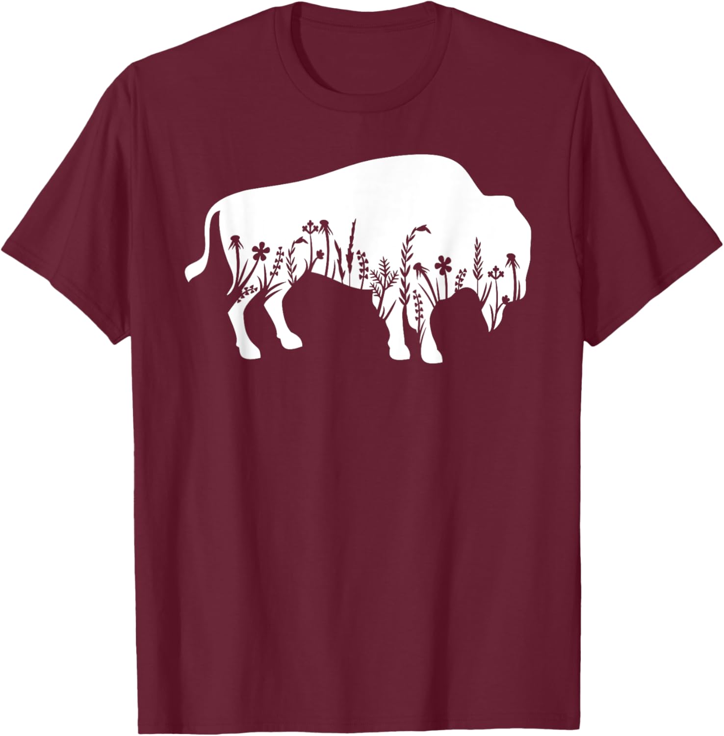 Buffalo Flower American Bison Animal Silhouette T-Shirt - T-Shirt | Maroon