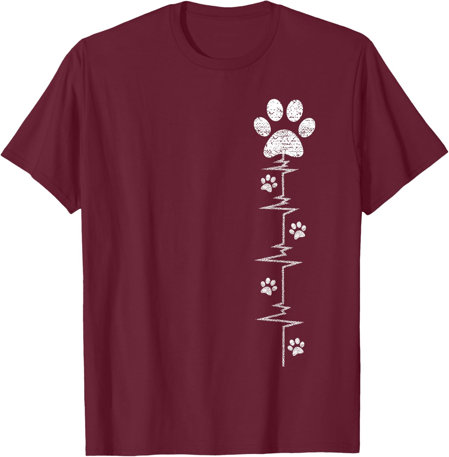 Dog Paw Print Heartbeat Shirt Women Girls Mom Love Dogs T-Shirt - T-Shirt | Maroon