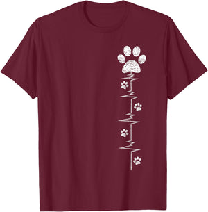 Dog Paw Print Heartbeat Shirt Women Girls Mom Love Dogs T-Shirt - T-Shirt | Maroon