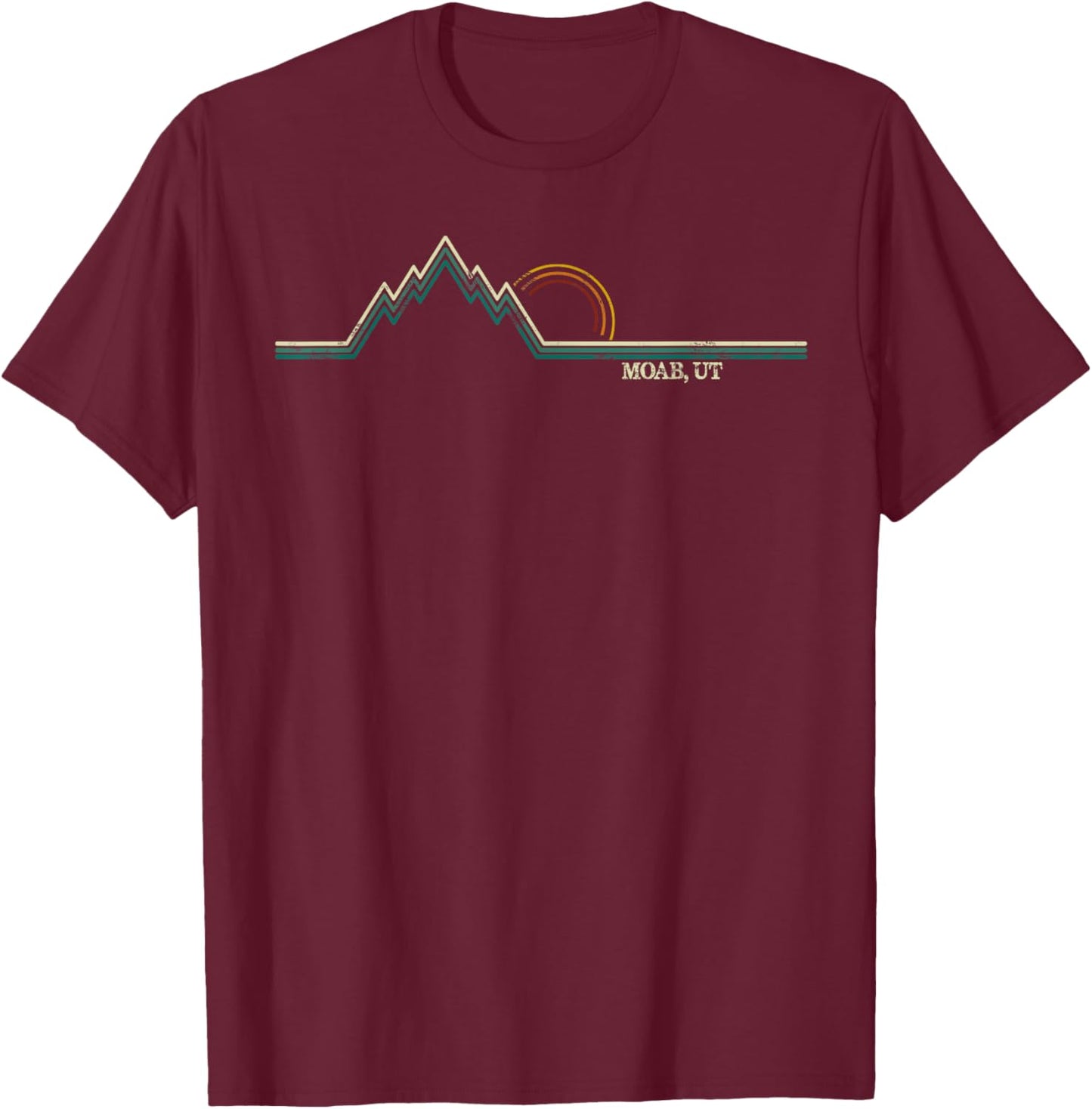 Retro Mountains Moab, Utah Summer Hiking T-Shirt - T-Shirt | Maroon