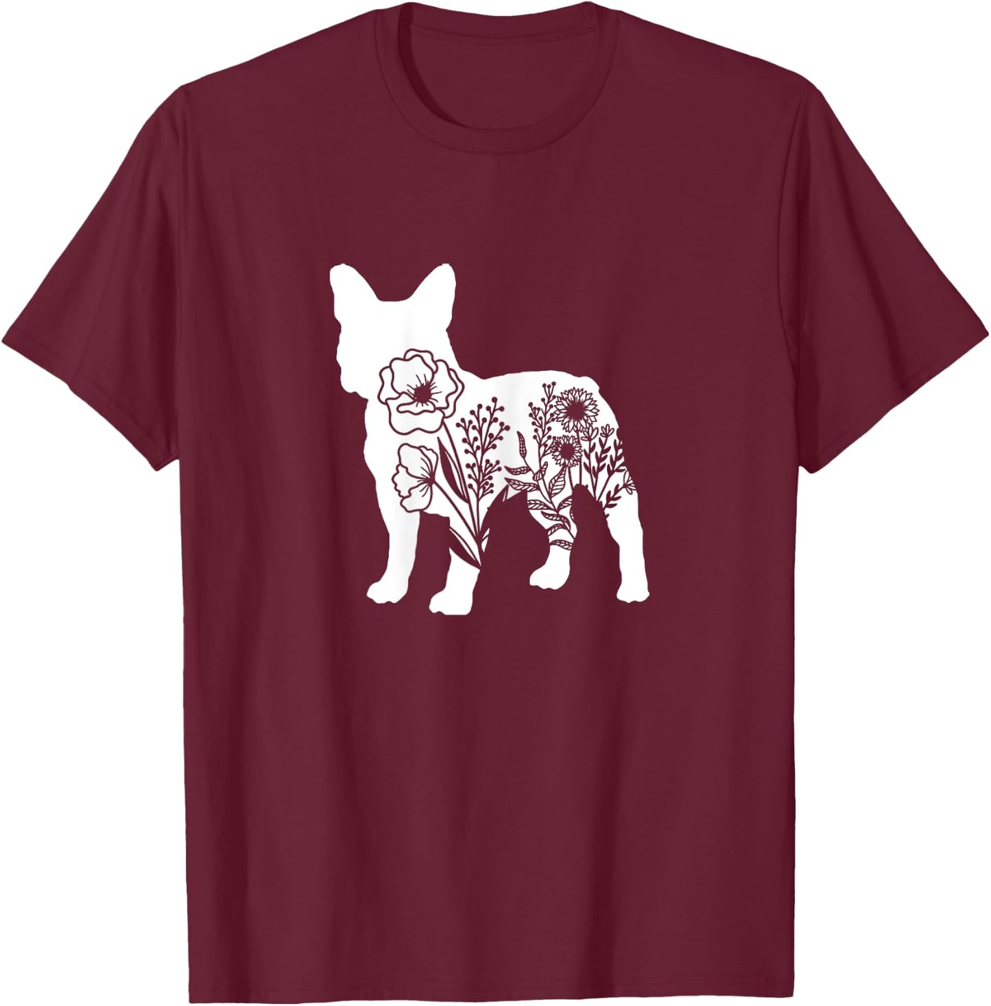 Floral French Bulldog Dog Mom Flowers for Human Cute T-Shirt - T-Shirt | Maroon