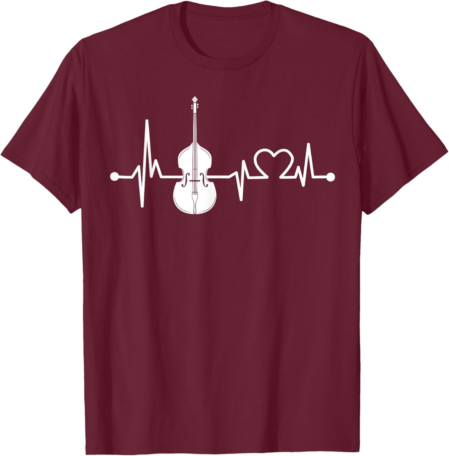 Double bass Heartbeat Funny Love For Music Orchestra Gift T-Shirt - T-Shirt | Maroon