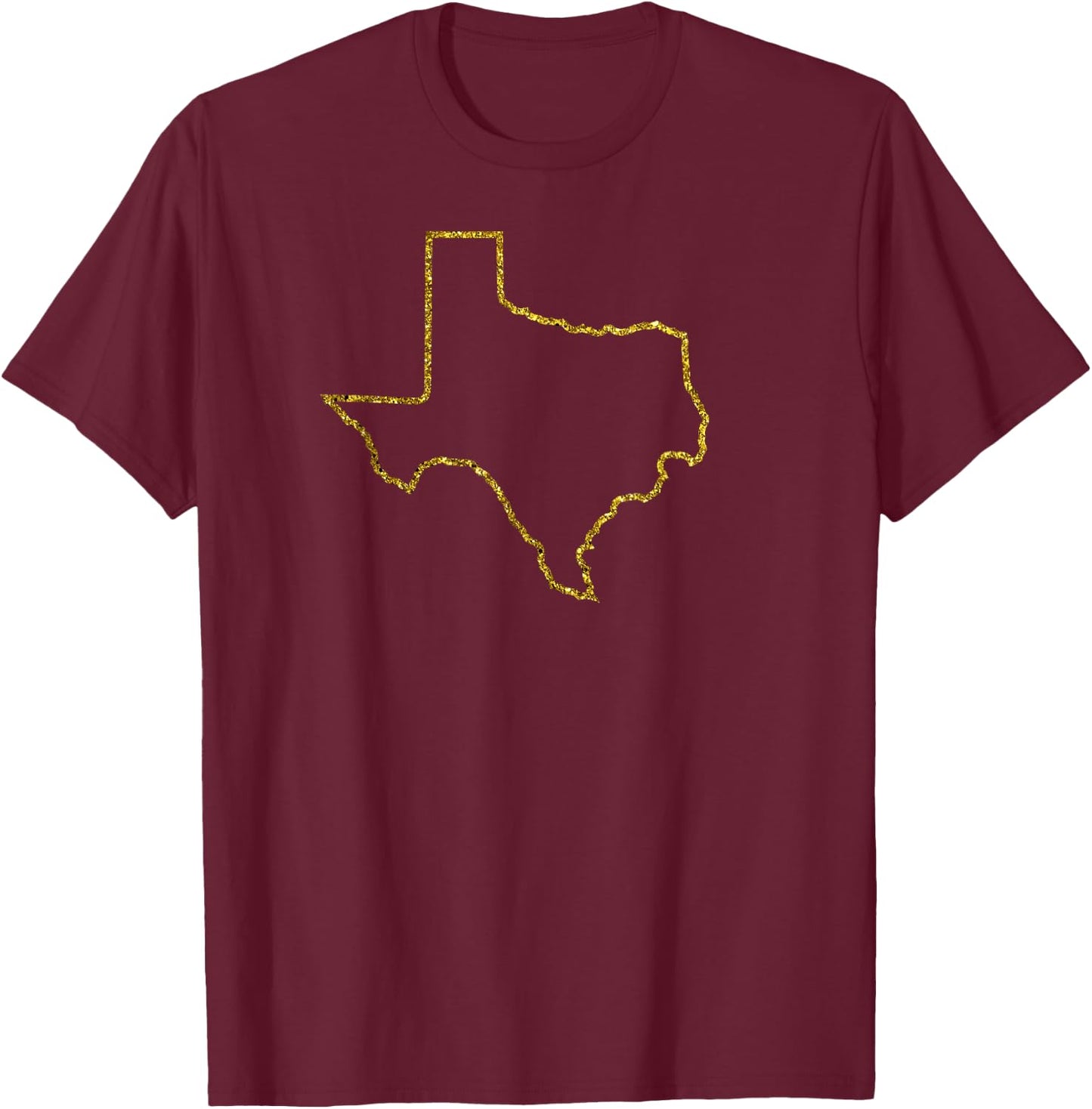 Distressed Texas Gold Sparkle Outline T-Shirt - T-Shirt | Maroon