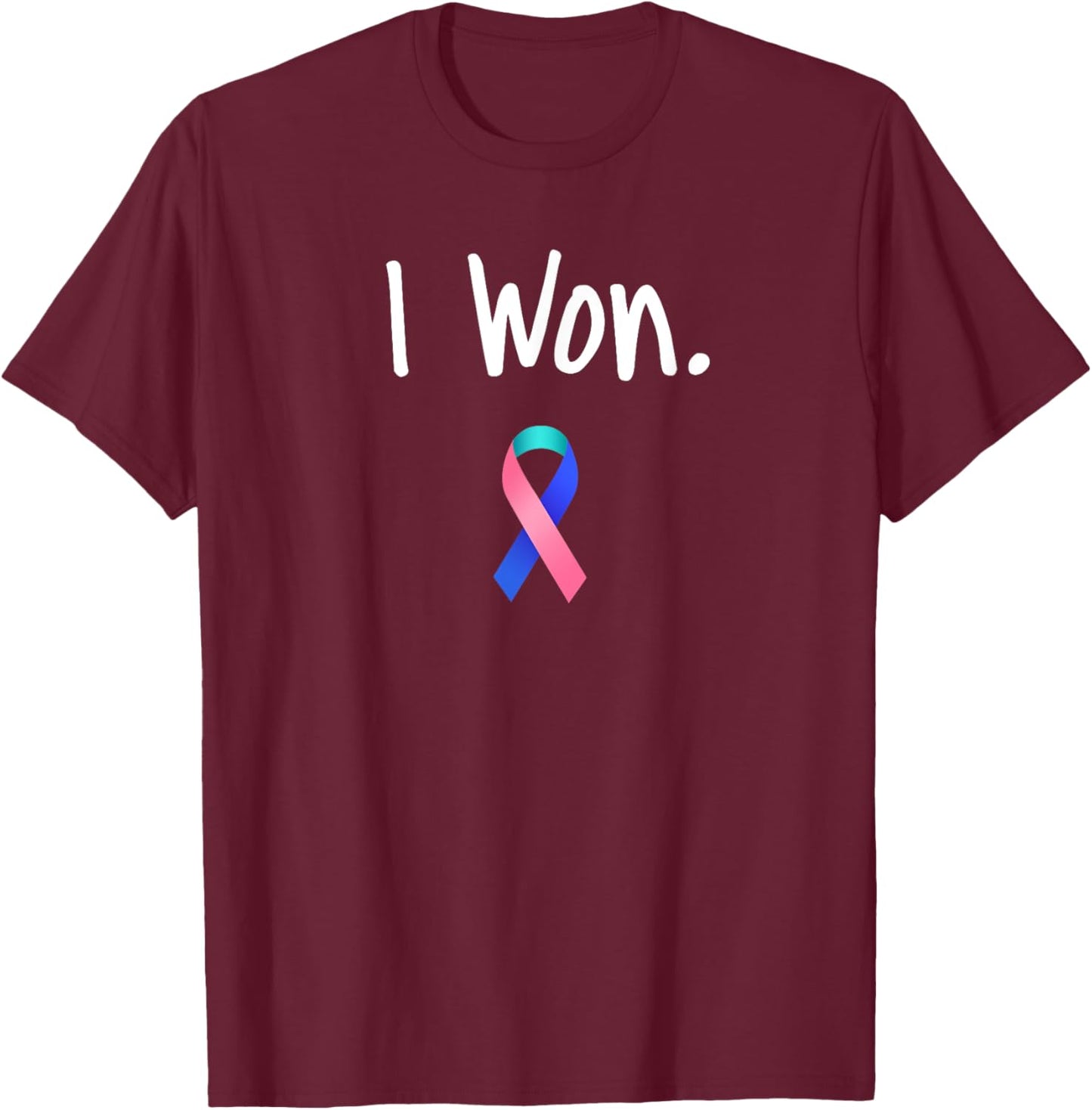 I Won Thyroid Cancer Awareness by I Won Thyroid Cancer Awareness DNG , Black, Small, Short Sleeve, U-Neck, Classic Fit, Cotton 60% Polyester 40% T-Shirt - T-Shirt | Maroon