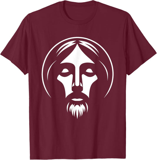 Christian Jesus Face Silhouette Religious T-Shirt - T-Shirt | Maroon