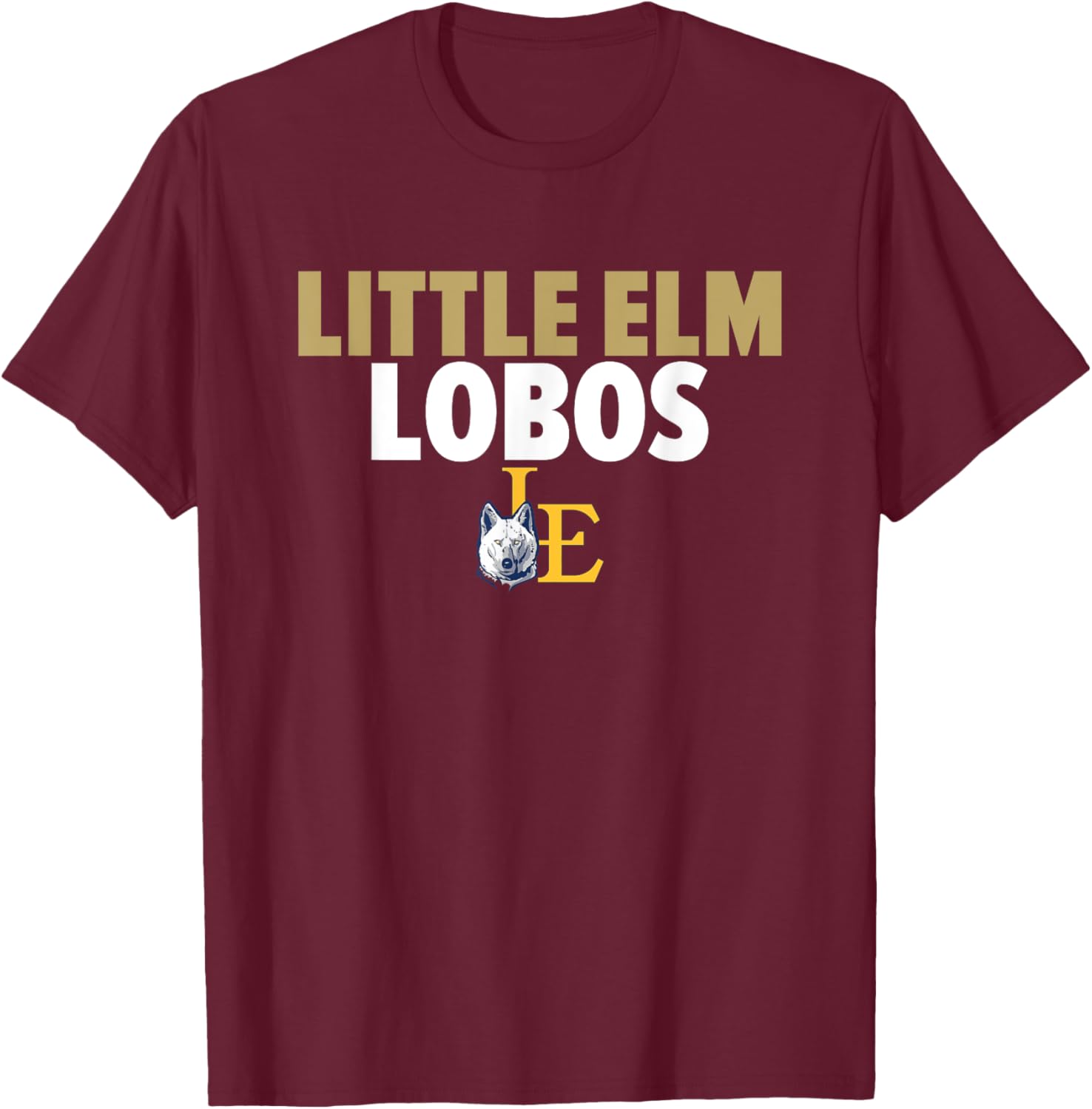 Little Elm Lobos Logo Bold HS T-Shirt - T-Shirt | Maroon