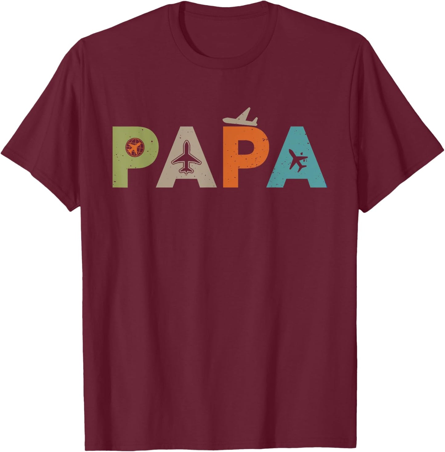 Papa Pilot Aviator Dad Aviation Flying Airplane T-Shirt - T-Shirt | Maroon