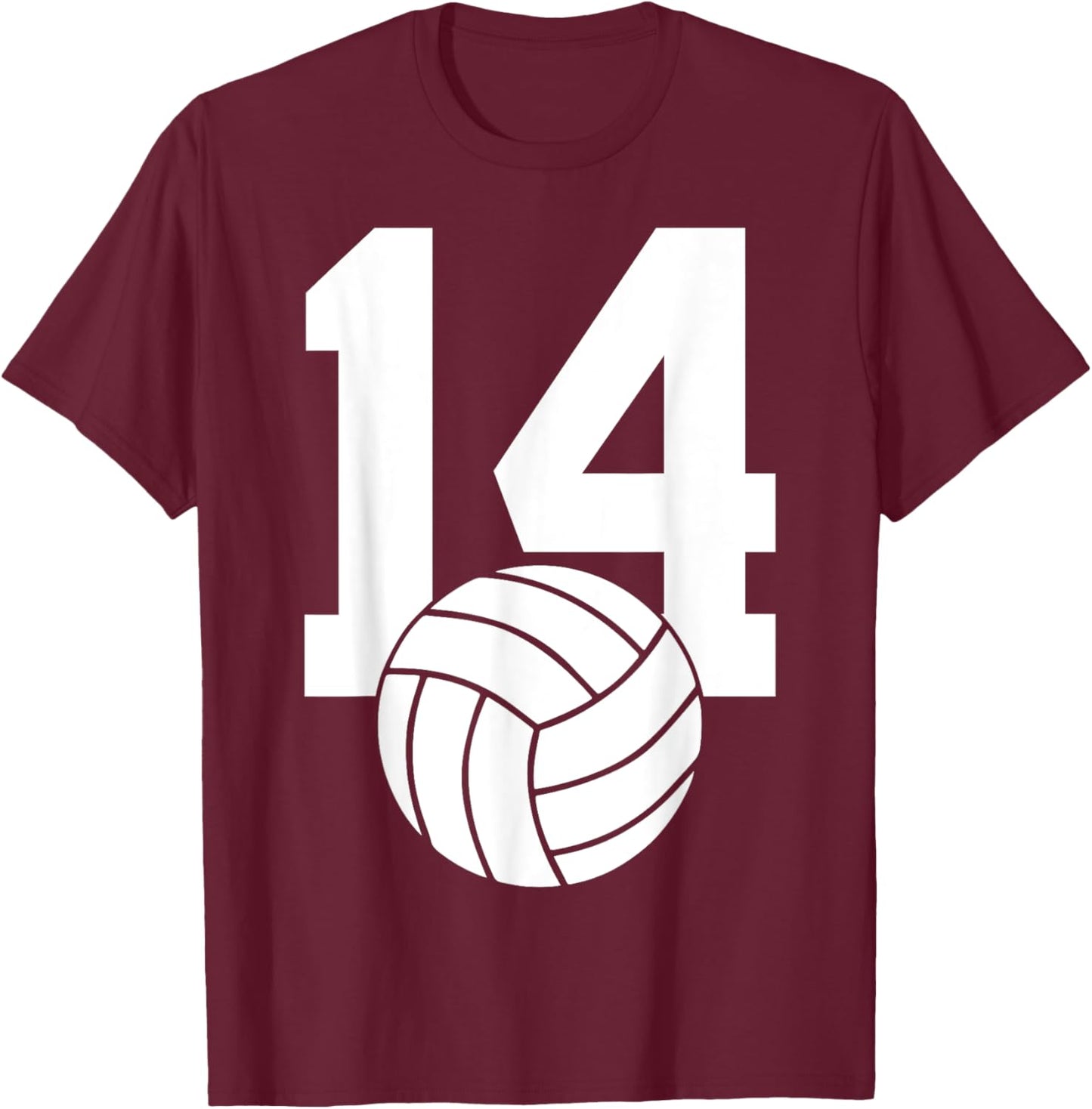 Number 14 Volleyball 14th Birthday T-Shirt - T-Shirt | Maroon