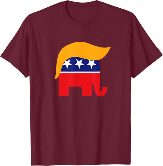 President Donald Trump GOP Republican Elephant Hair Logo T-Shirt - T-Shirt | Maroon