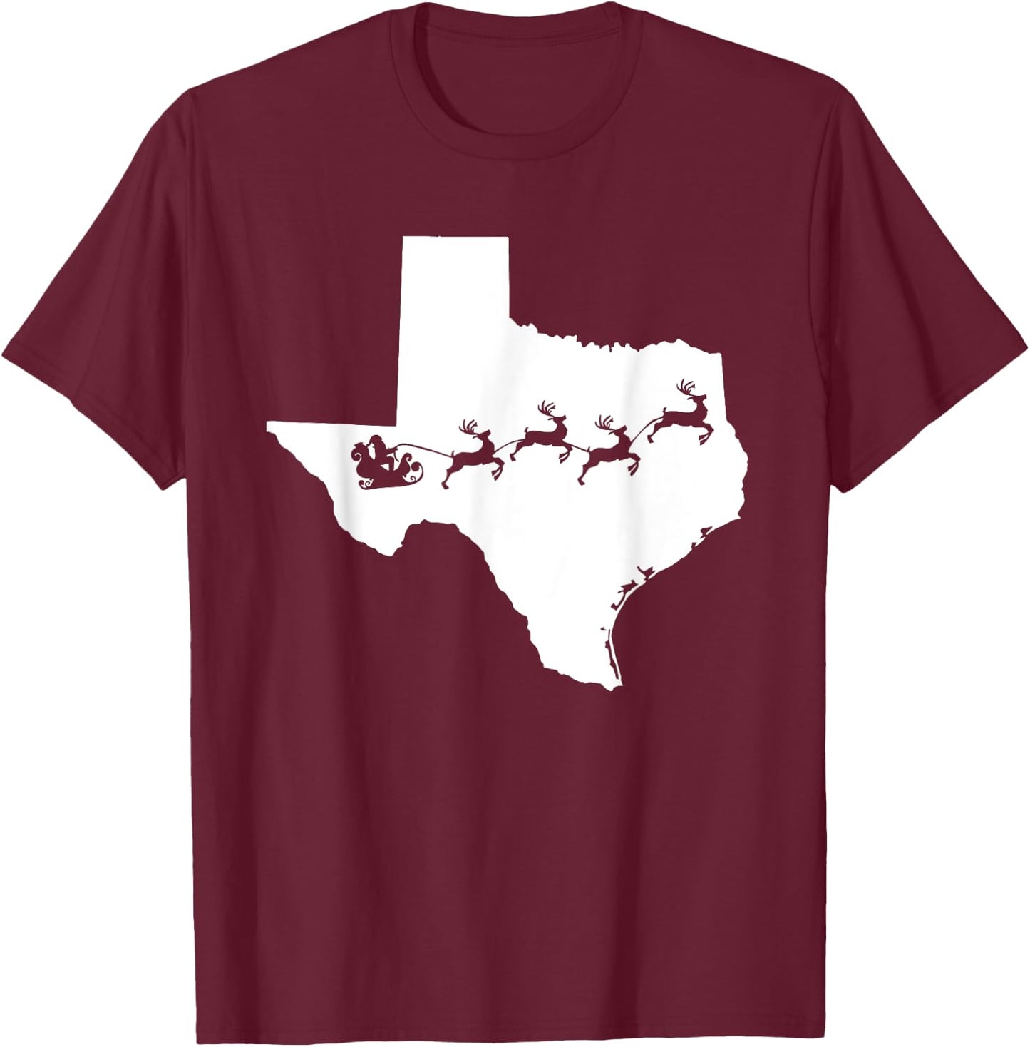 Texas Map Santa Christmas reindeer Shirt T-Shirt - T-Shirt | Maroon