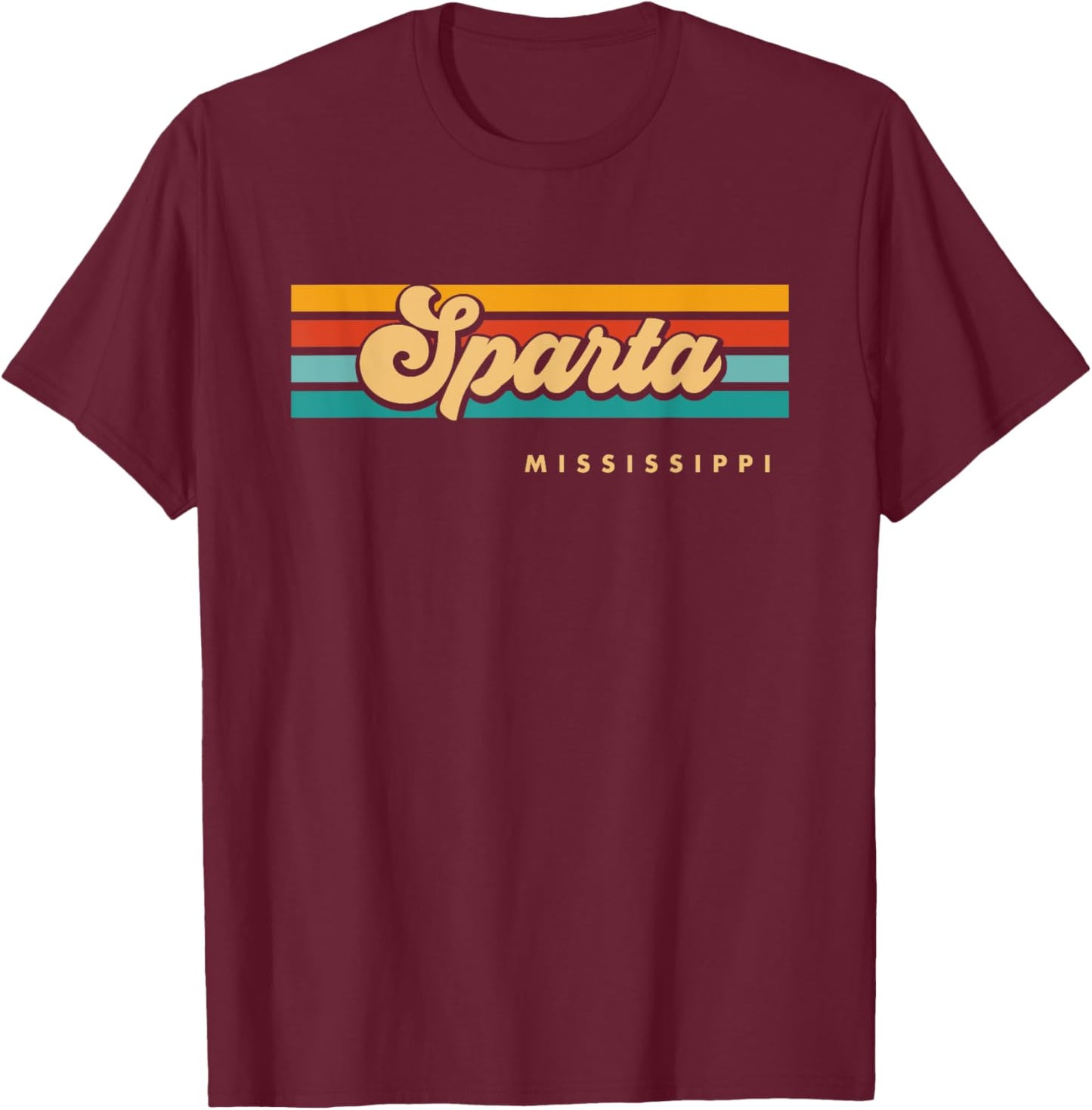 Vintage Sunset Stripes Sparta, Mississippi T-Shirt - T-Shirt | Maroon