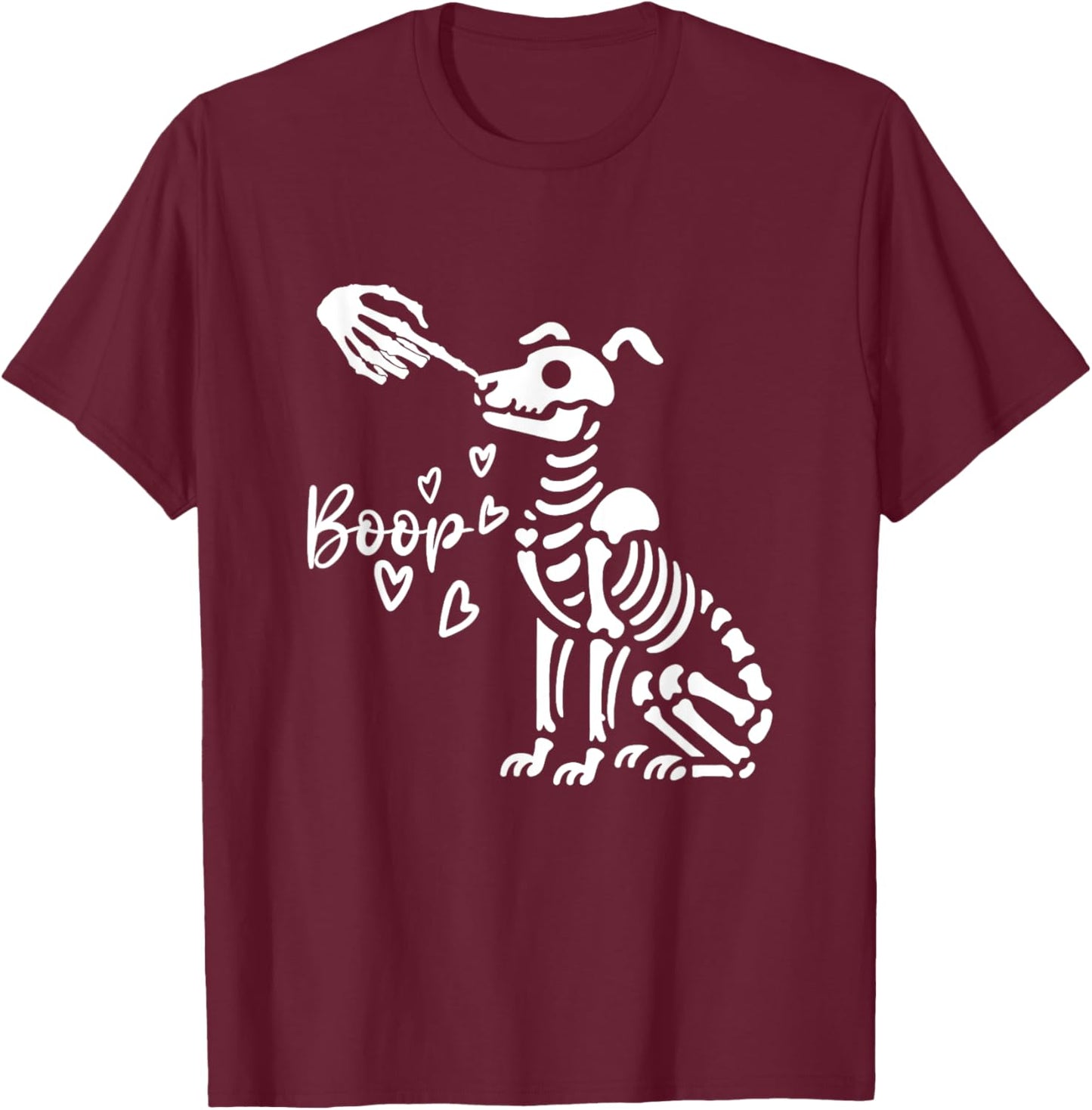Retro Cute Skeleton Hand Boop Dog Funny Halloween T-Shirt - T-Shirt | Maroon