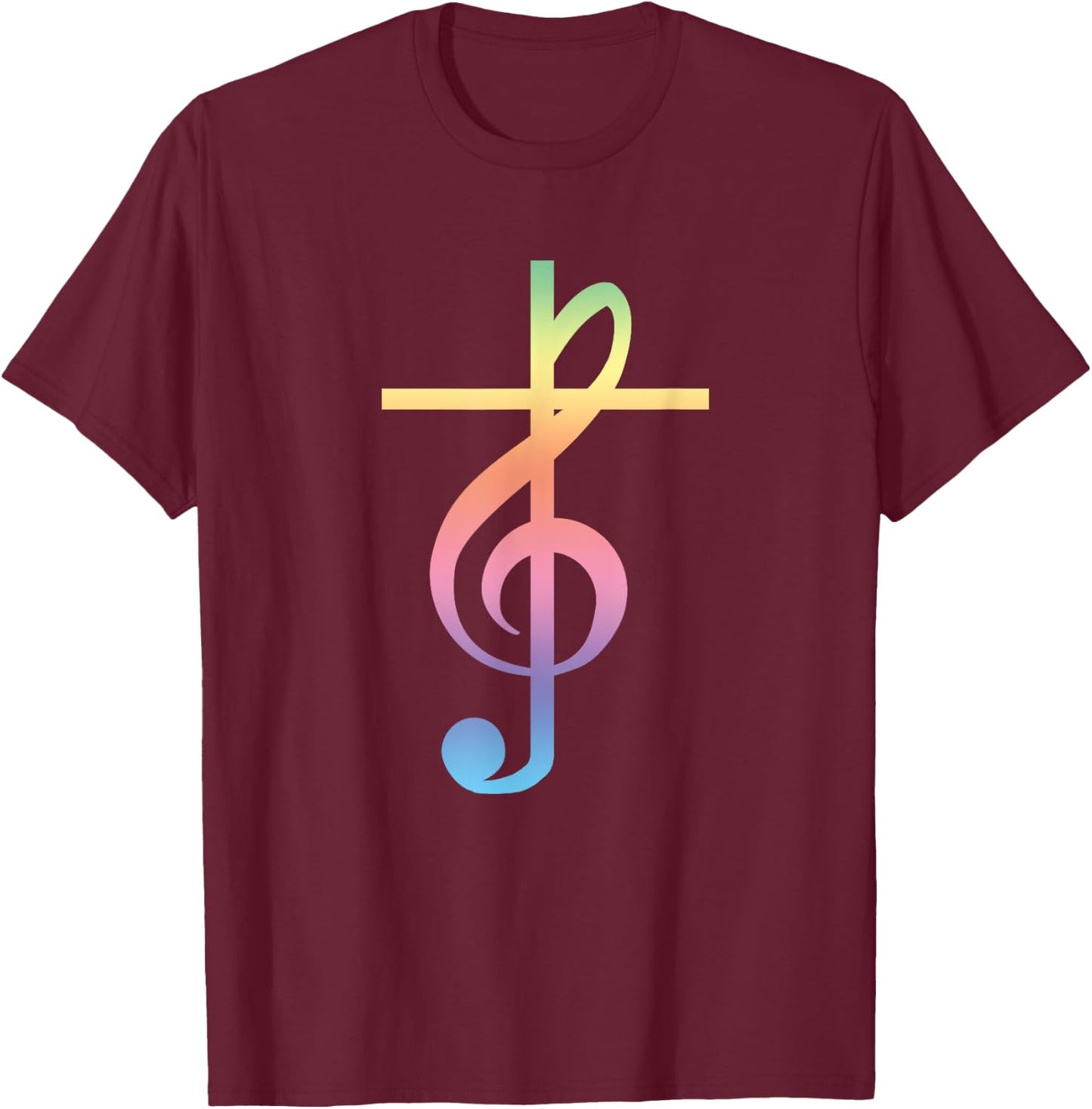 Christian Music Cross Color Treble Clef Musical Gift T-Shirt - T-Shirt | Maroon