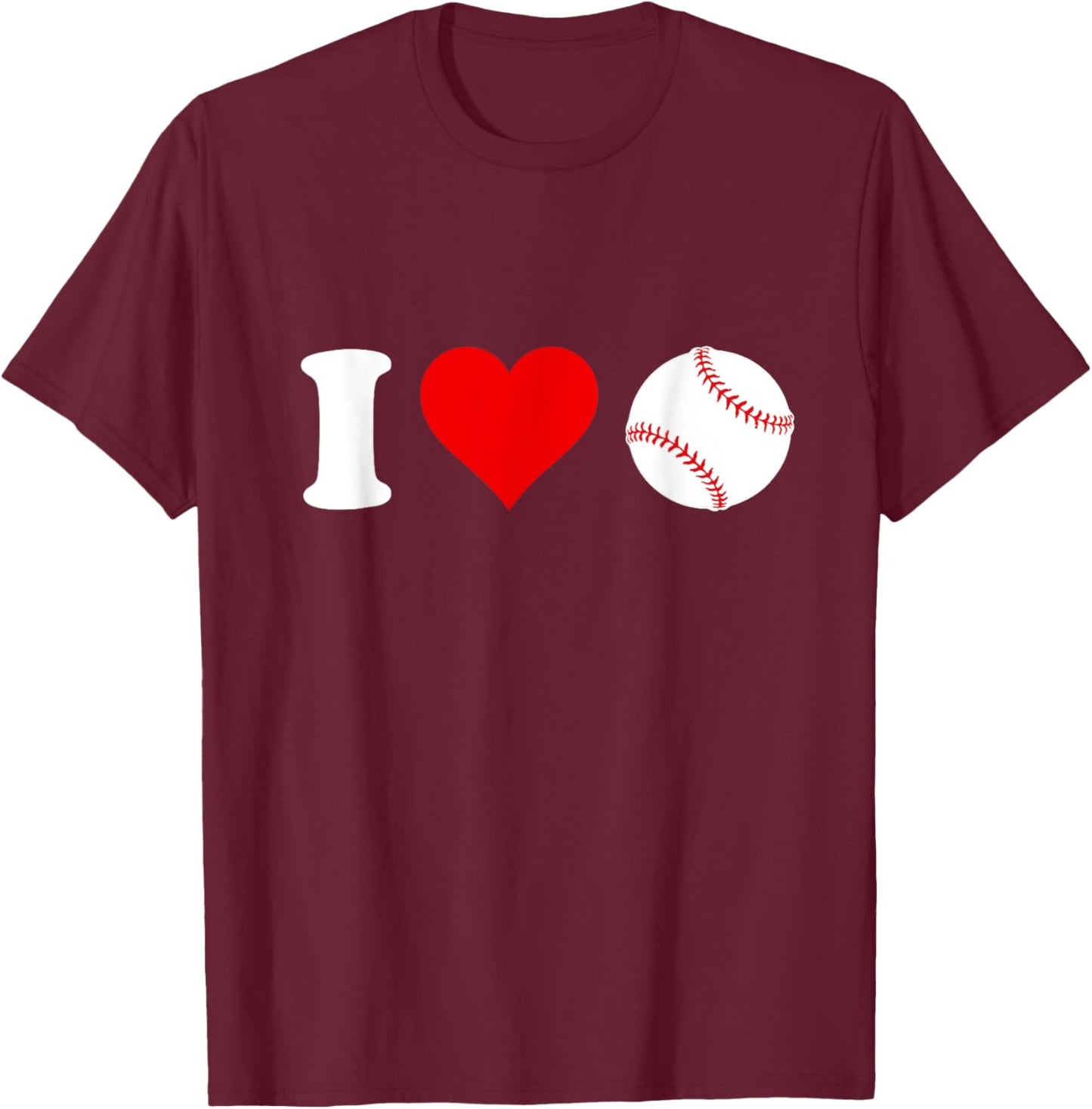I Love Baseball Sports Fan Heart Shaped Baseball Fan T-Shirt - T-Shirt | Maroon