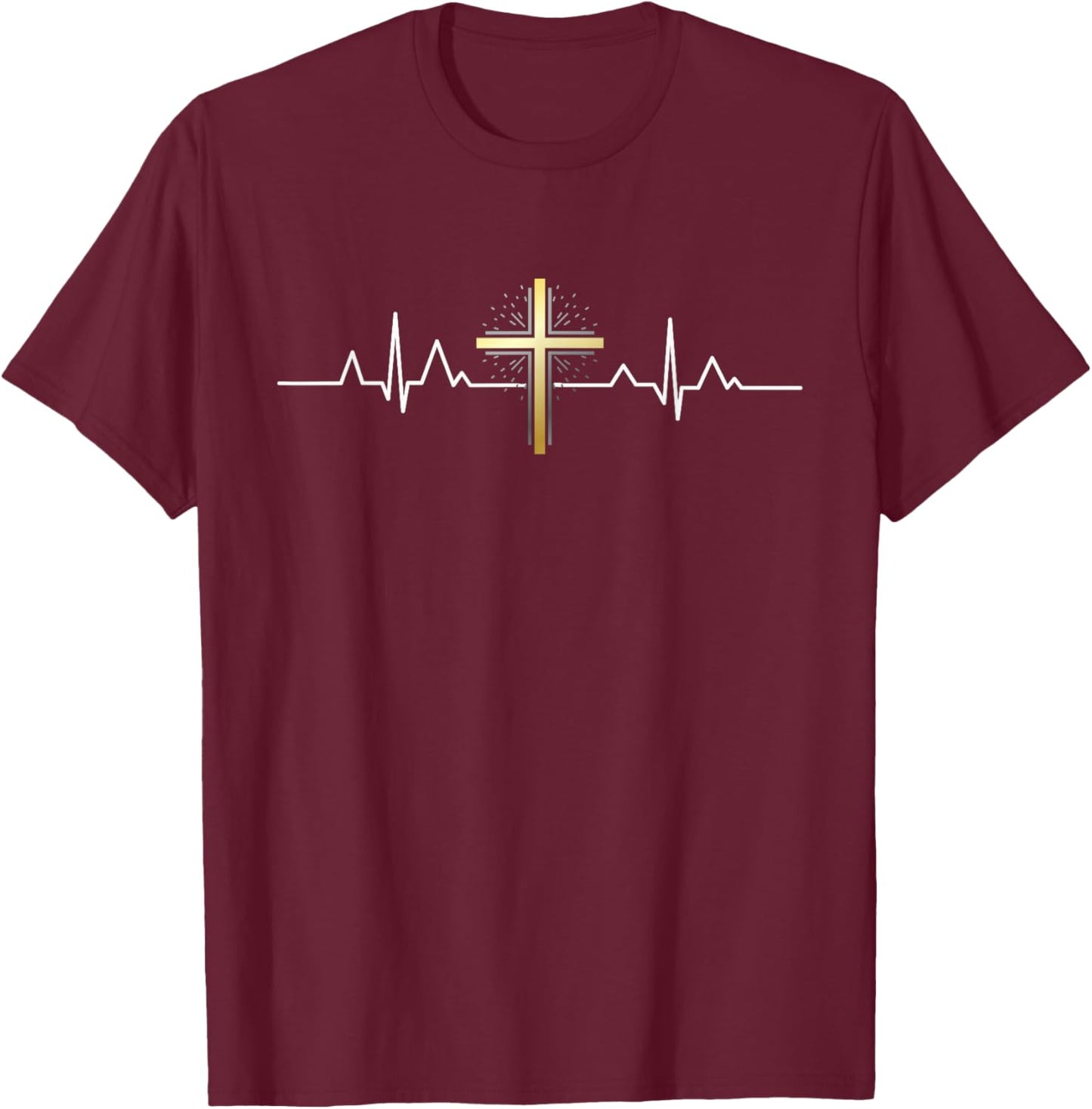 Cross Heartbeat Christian Clothing T-Shirt - T-Shirt | Maroon