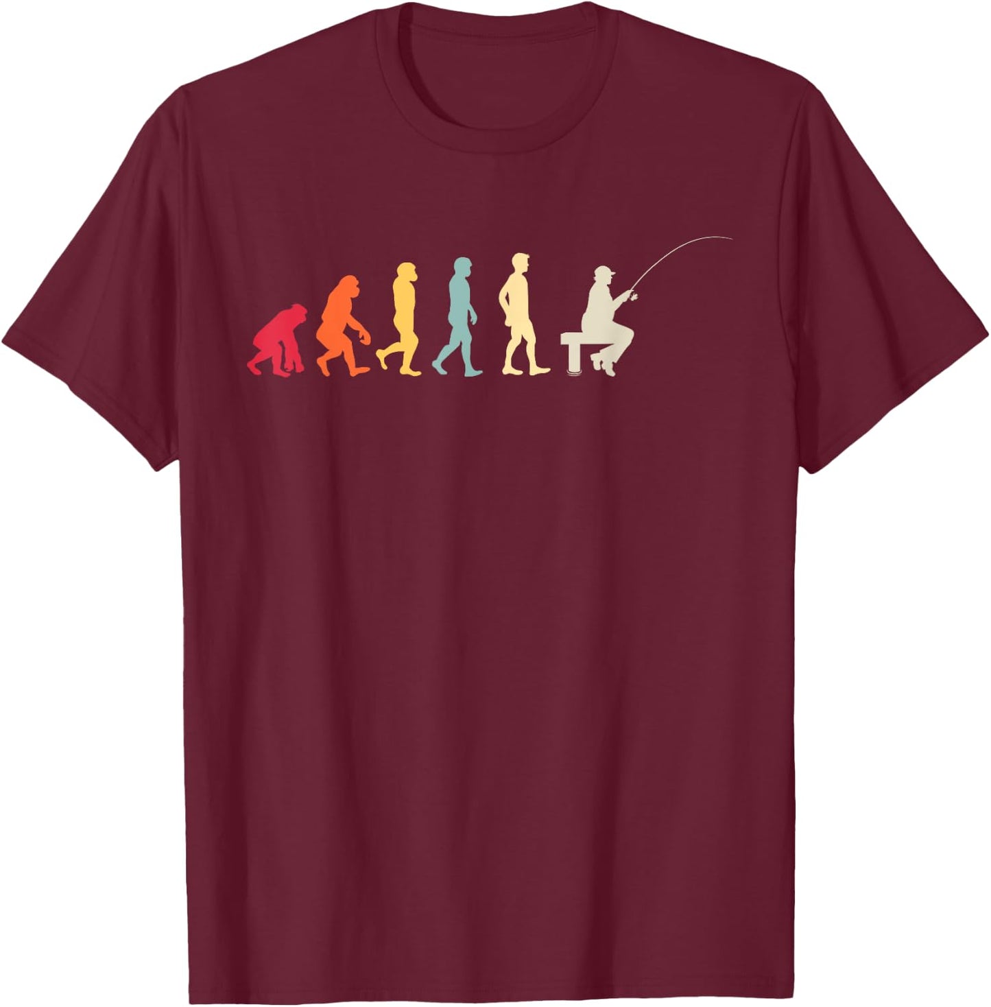Angler Evolution Retro Fisherman Hobby Fishing Fishing Gift T-Shirt - T-Shirt | Maroon
