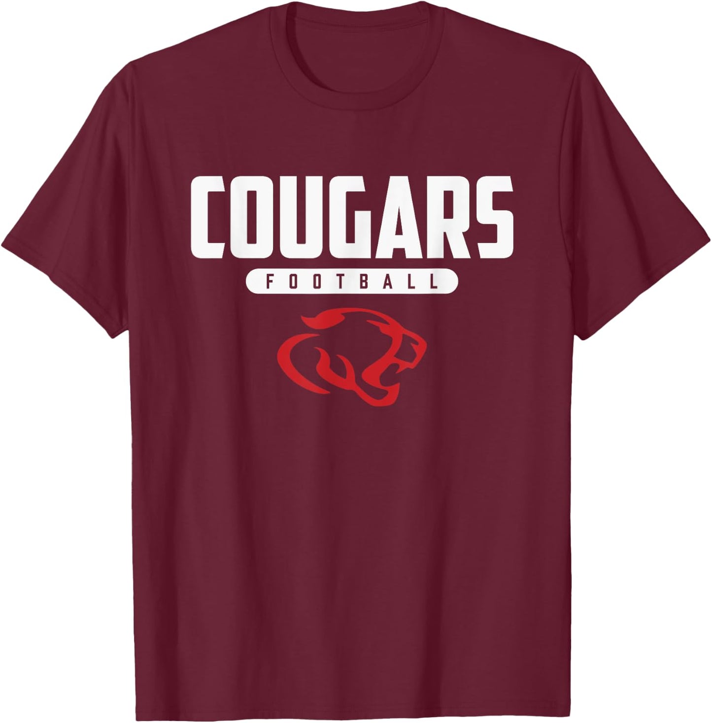 Crosby Cougars Logo Football HS T-Shirt - T-Shirt | Maroon
