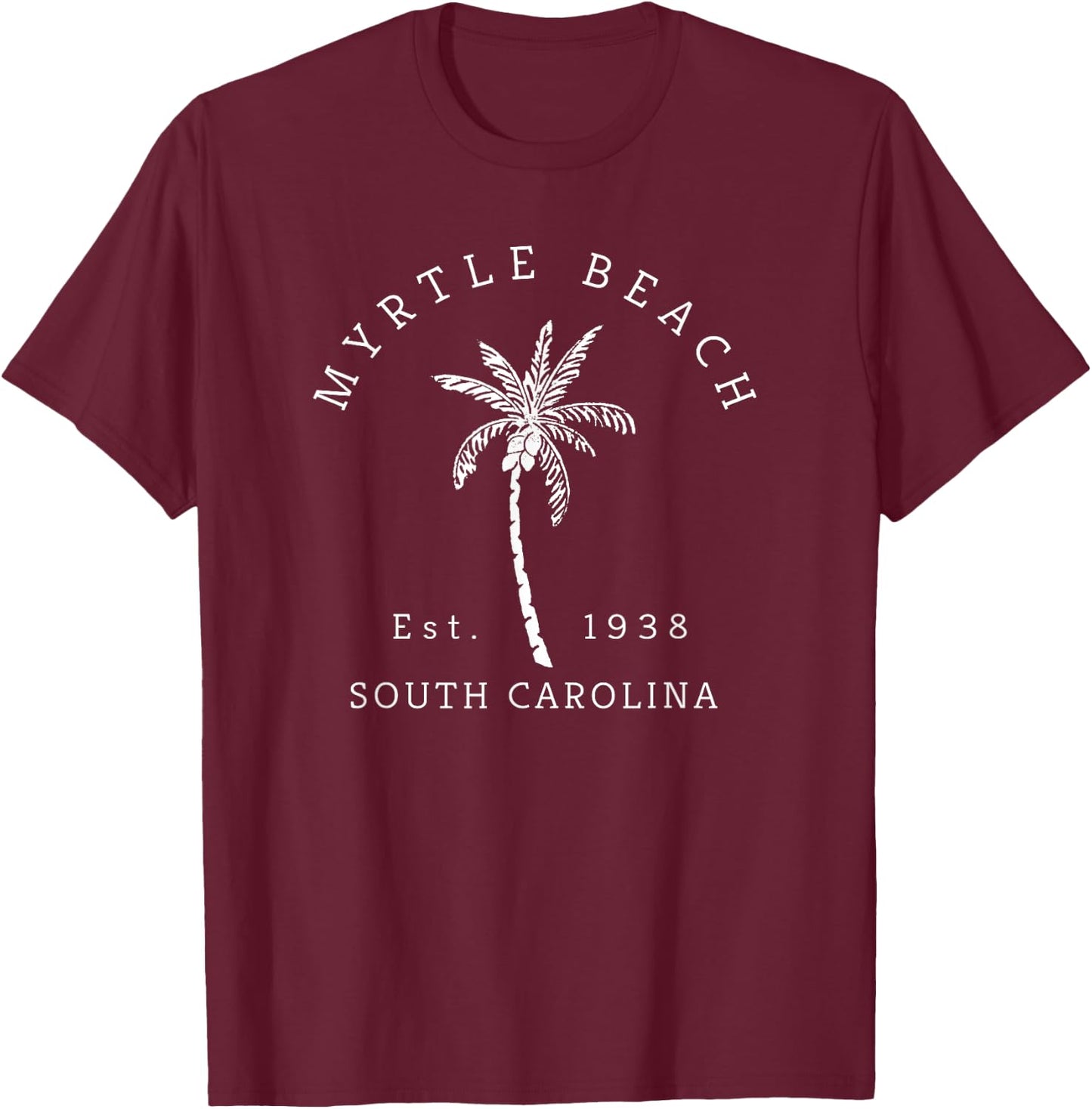 Retro Cool Original Myrtle Beach SC Palm Tree Novelty T-Shirt - T-Shirt | Maroon