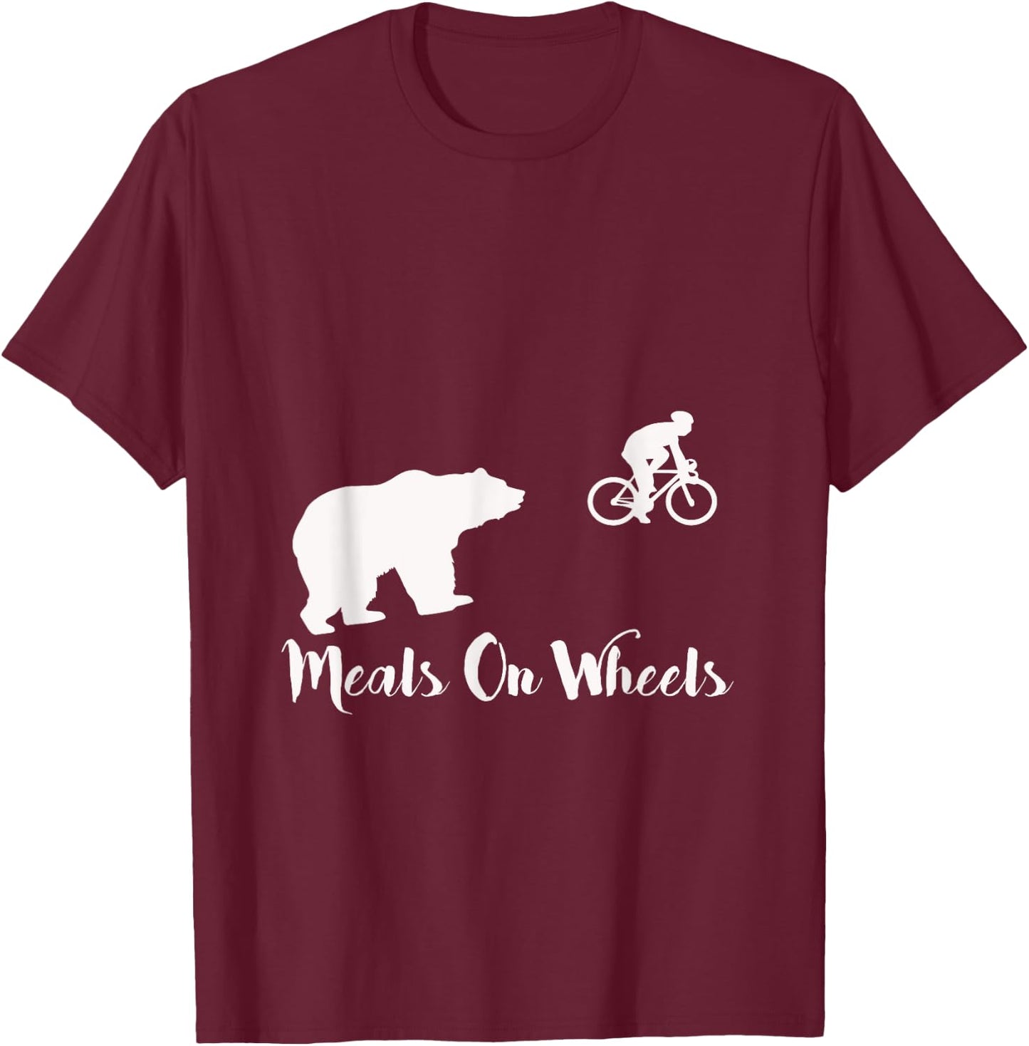 Funny Bear Chasing Bike Cyclist Meals on Wheels T-Shirt - T-Shirt | Maroon