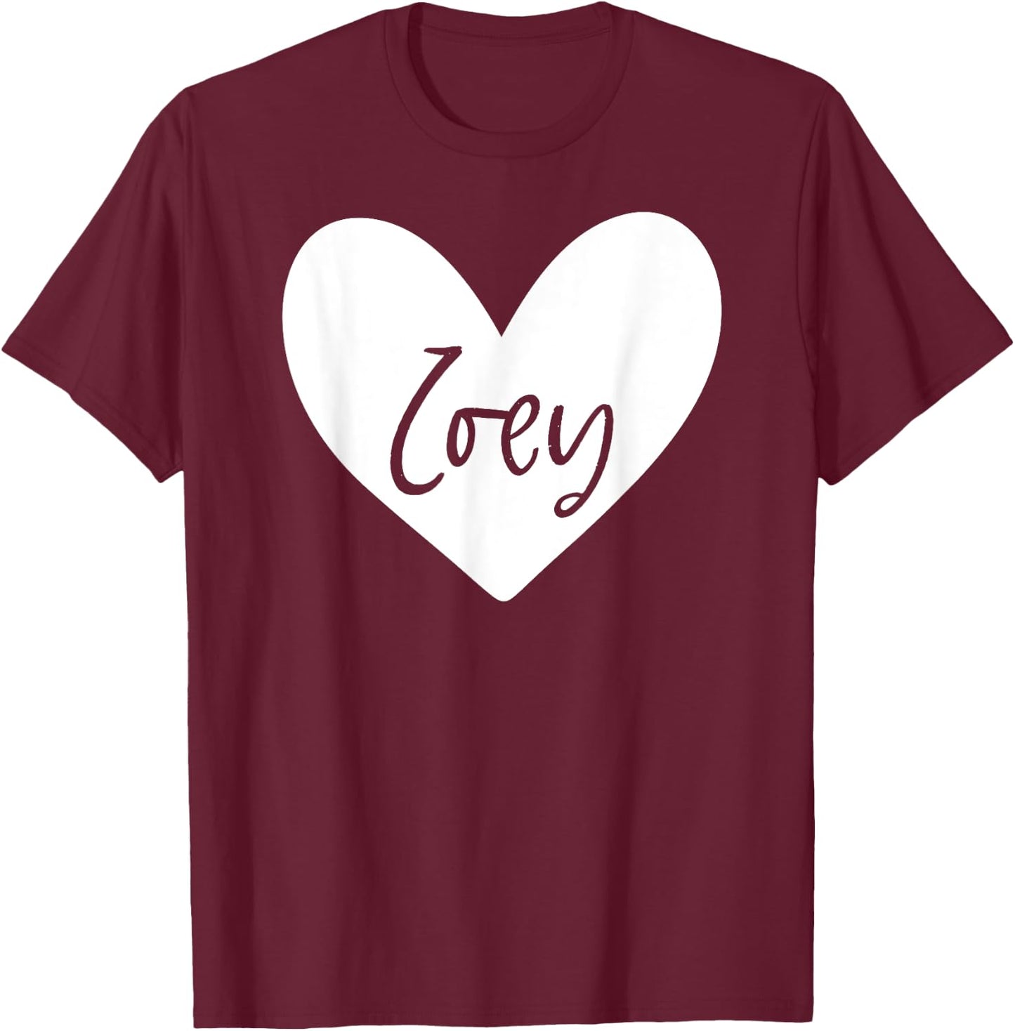 Zoey Pink Name Heart Love Woman Girl Friend Personalized T-Shirt - T-Shirt | Maroon