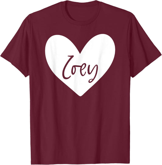Zoey Pink Name Heart Love Woman Girl Friend Personalized T-Shirt - T-Shirt | Maroon