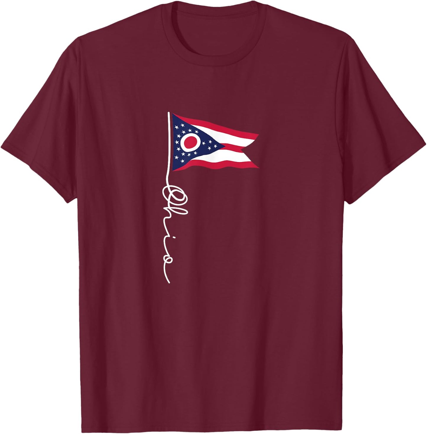 Ohio Signature Flag Pole - Elegant Patriotic Ohioan Flag T-Shirt - T-Shirt | Maroon