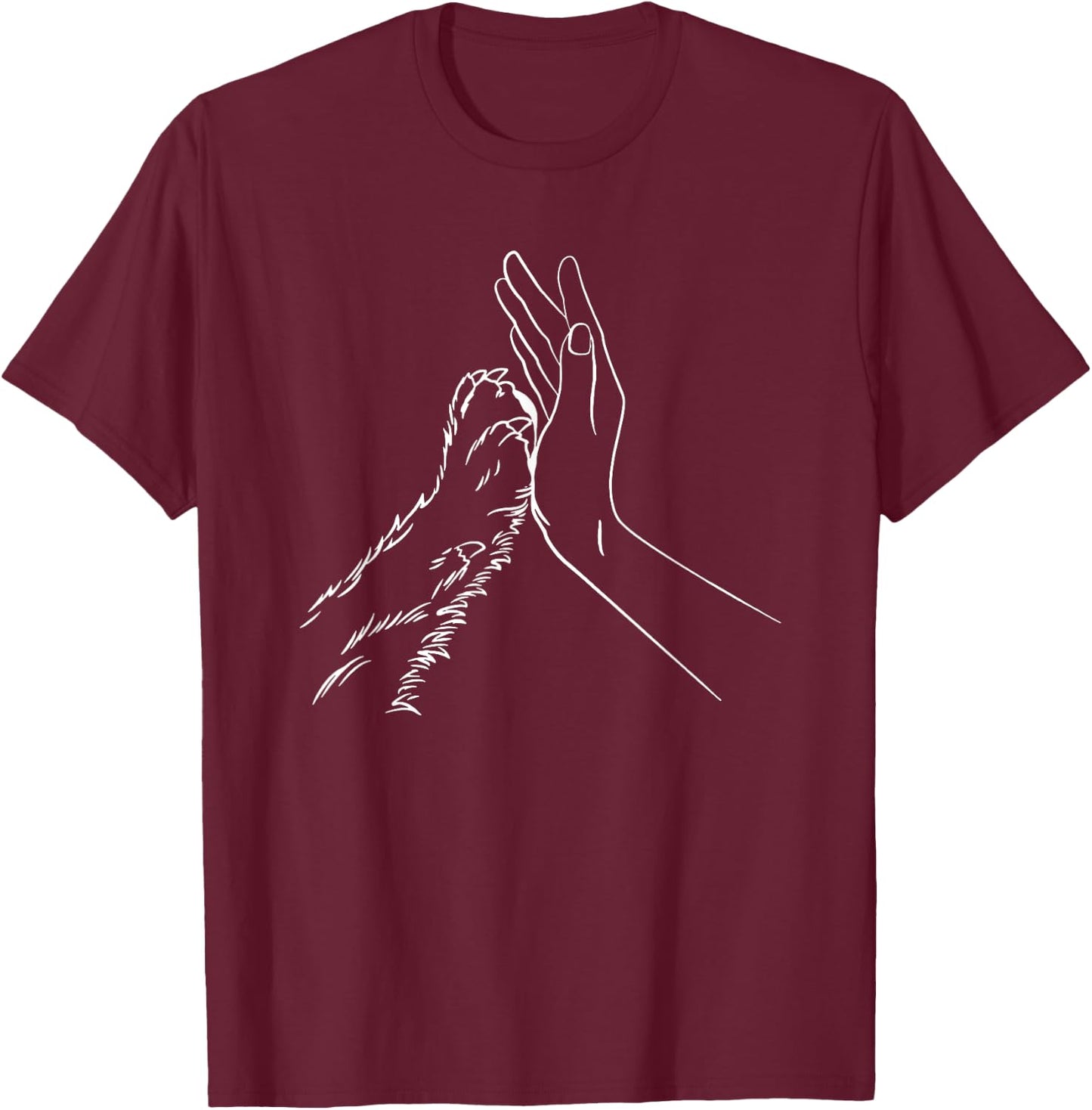human hand and paw - -Adults, Black, Small, Short Sleeve, Animal Print T-Shirt - T-Shirt | Maroon