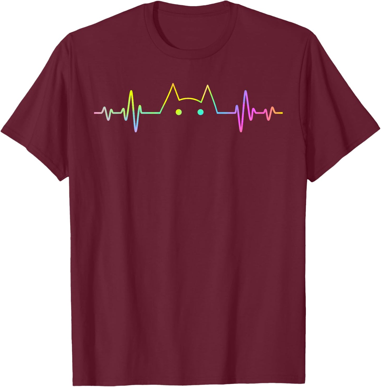 Colorful Heartbeat Cat Lover Animal Silhouette Cute Cat T-Shirt - T-Shirt | Maroon