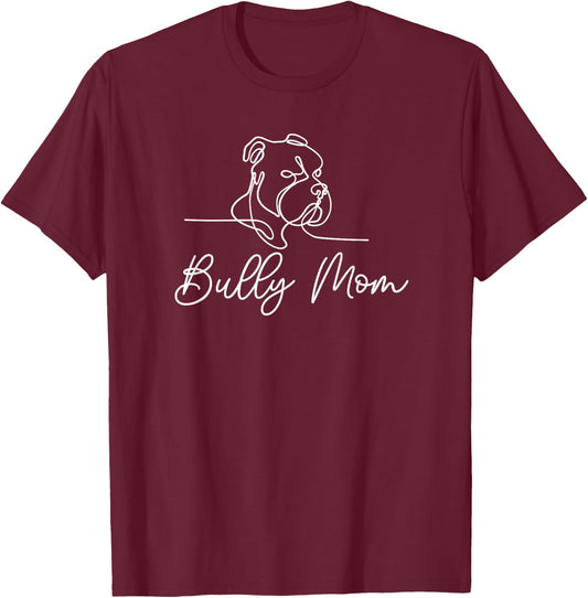 Bully Mom Dog Animal Line Drawing American Bull Men Women T-Shirt - T-Shirt | Maroon
