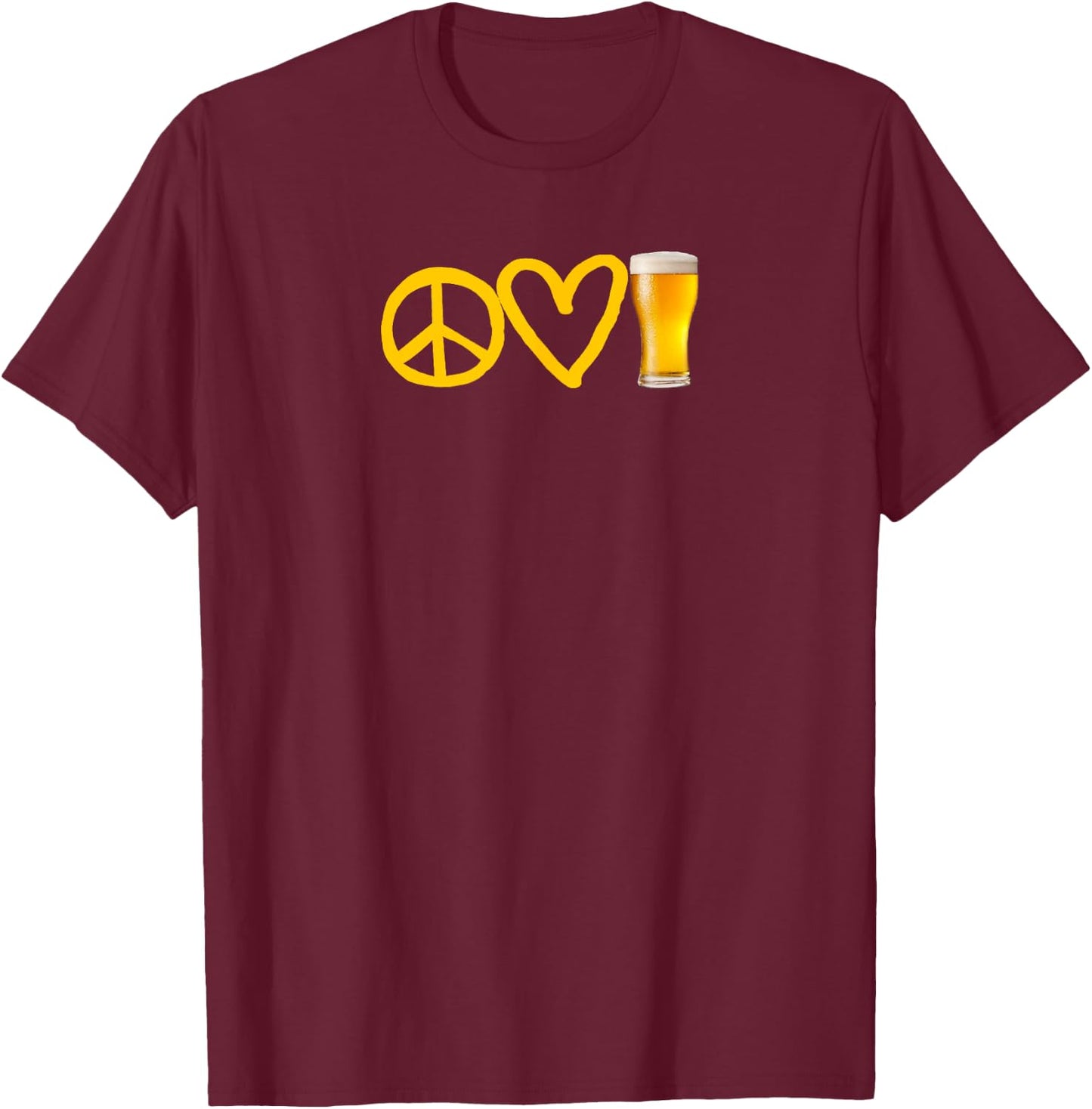 Peace Love Beer Symbols T-Shirt - T-Shirt | Maroon