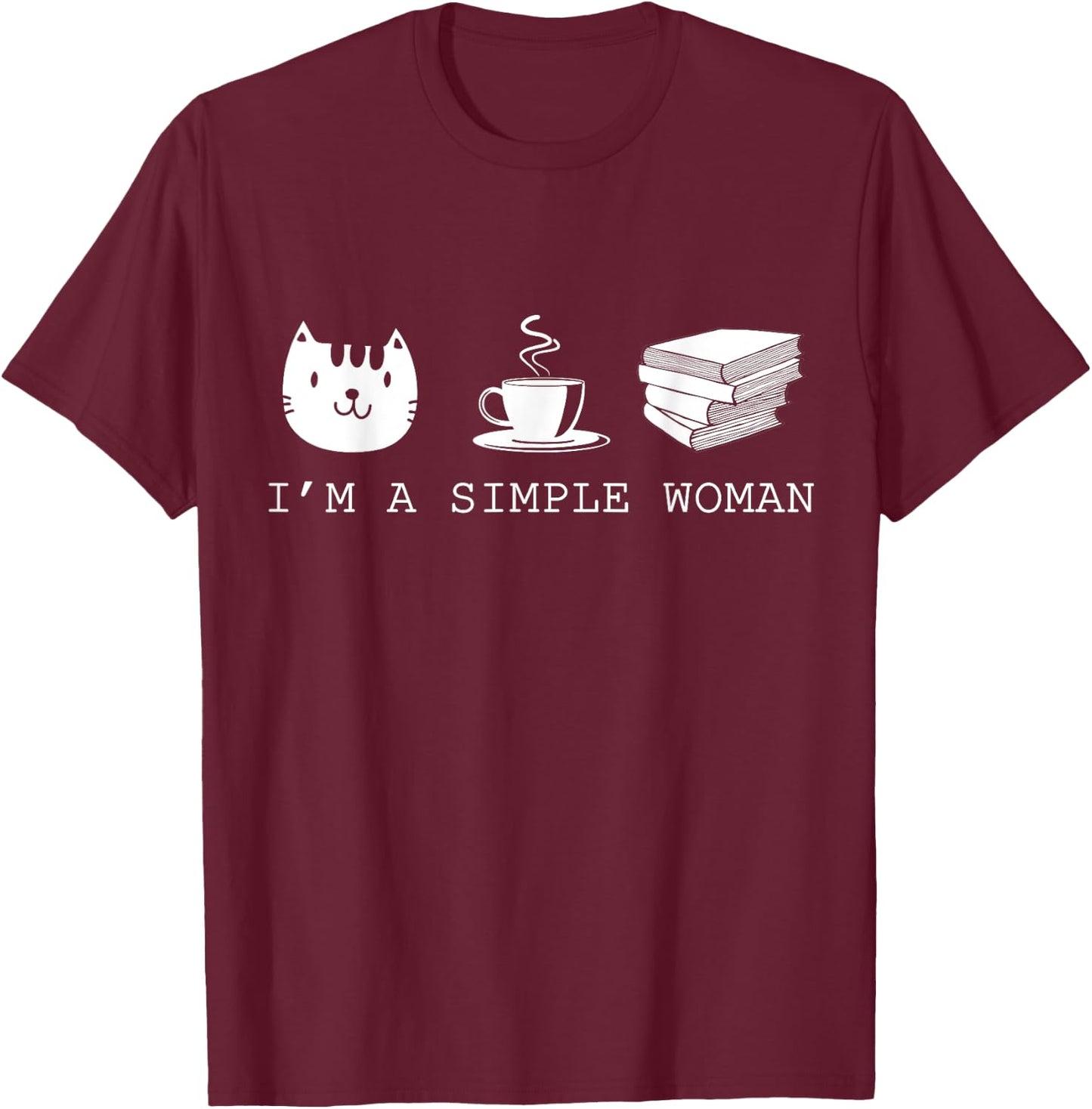 Books Tea Cat T-Shirt - T-Shirt | Maroon
