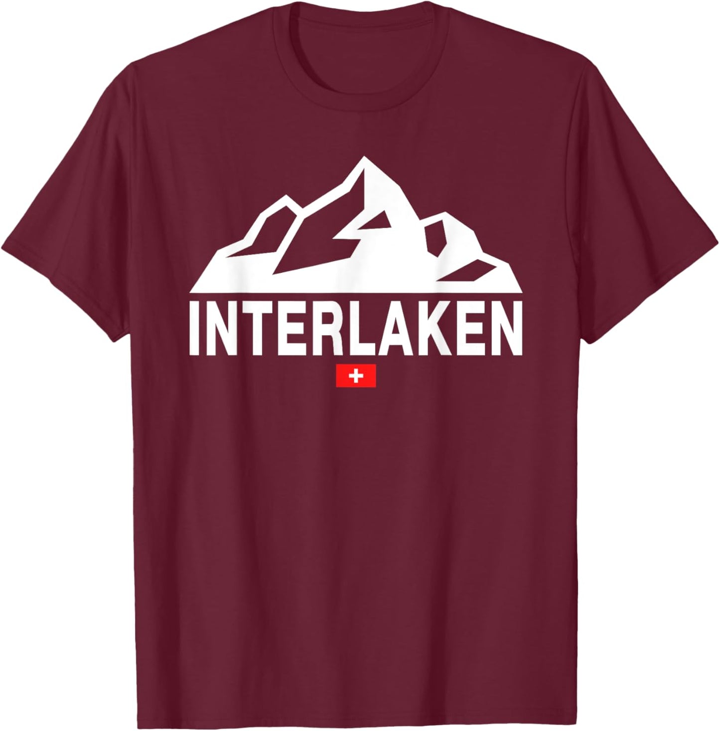 Interlaken Switzerland Swiss Flag Swiss Mountains T-Shirt - T-Shirt | Maroon