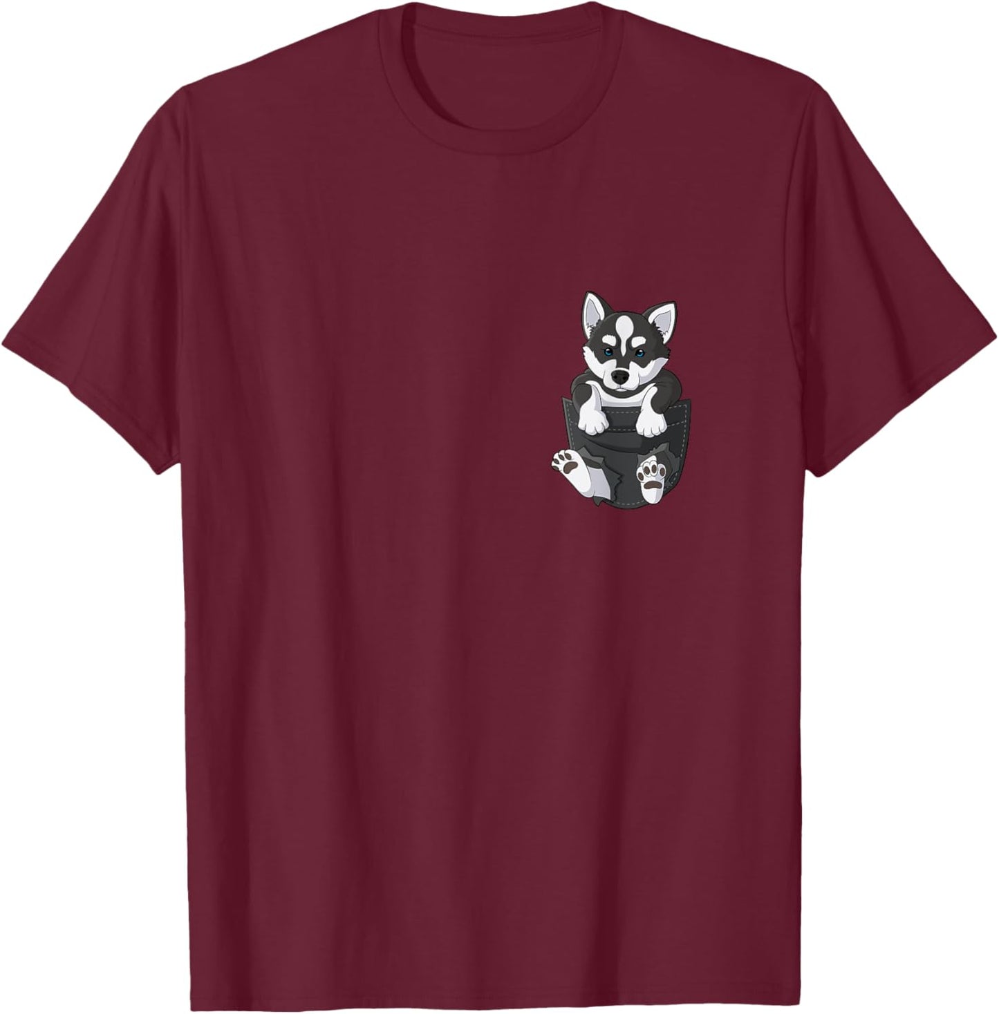Siberian Husky in chest pocket dog T-Shirt - T-Shirt | Maroon