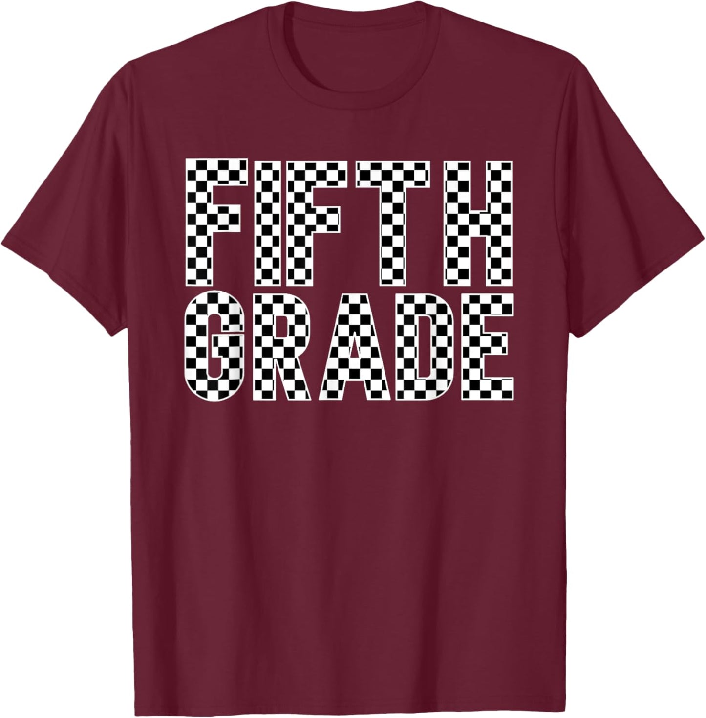 Checkered Fifth Grade Back to School Shirt Teacher Kids T-Shirt - T-Shirt | Maroon