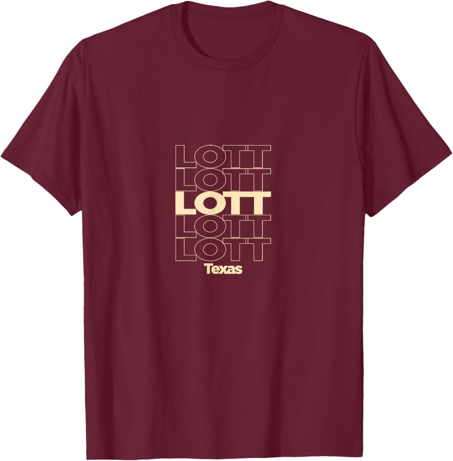 Vintage Lott, Texas Repeating Text T-Shirt - T-Shirt | Maroon