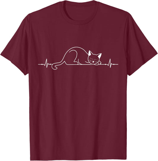 Cat Heartbeat Love Cats Women's Girls Cat Lover T-Shirt - T-Shirt | Maroon