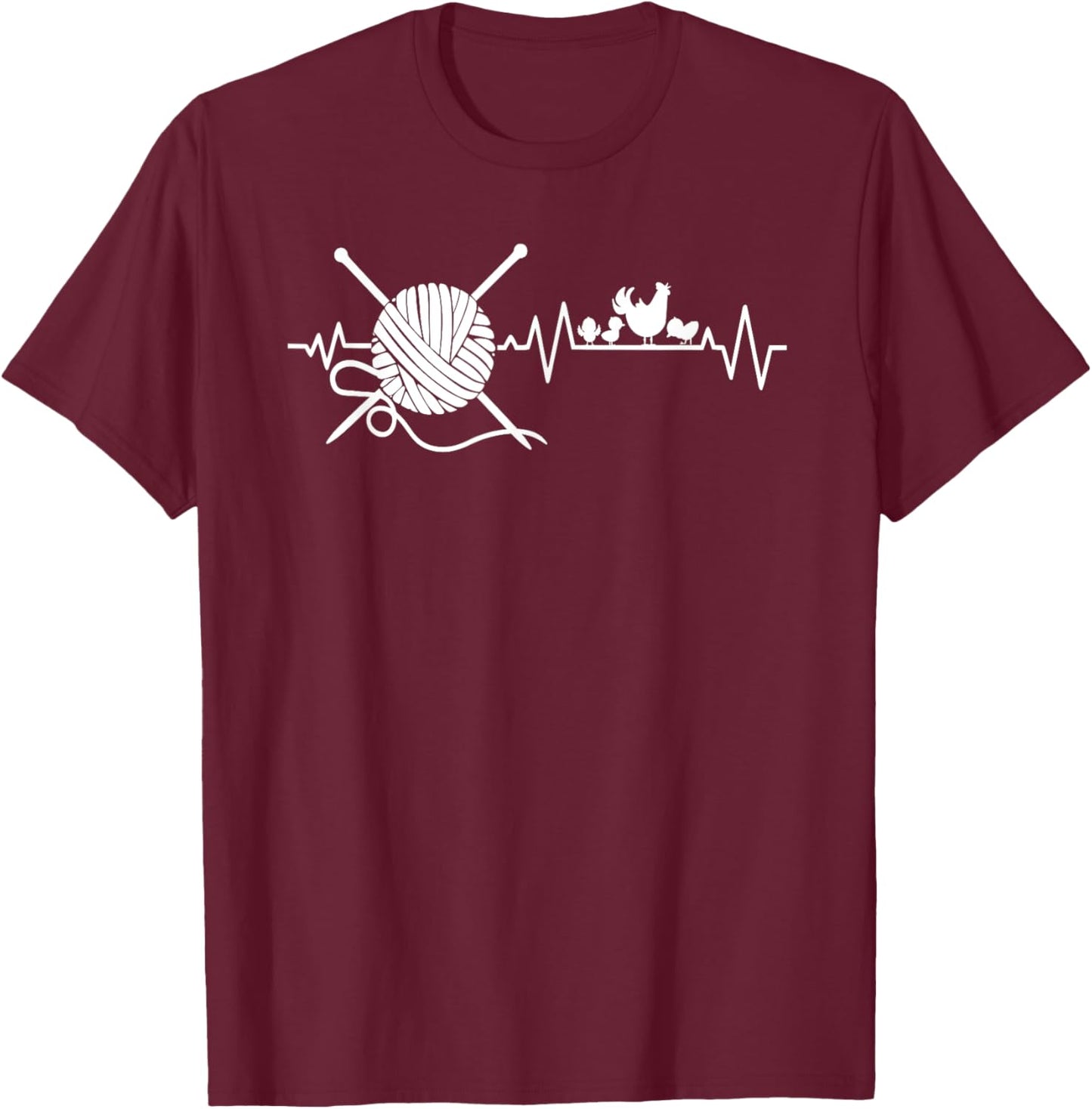 Knitting Yarn Crochet Backyard Chicken Lover Heartbeat T-Shirt - T-Shirt | Maroon