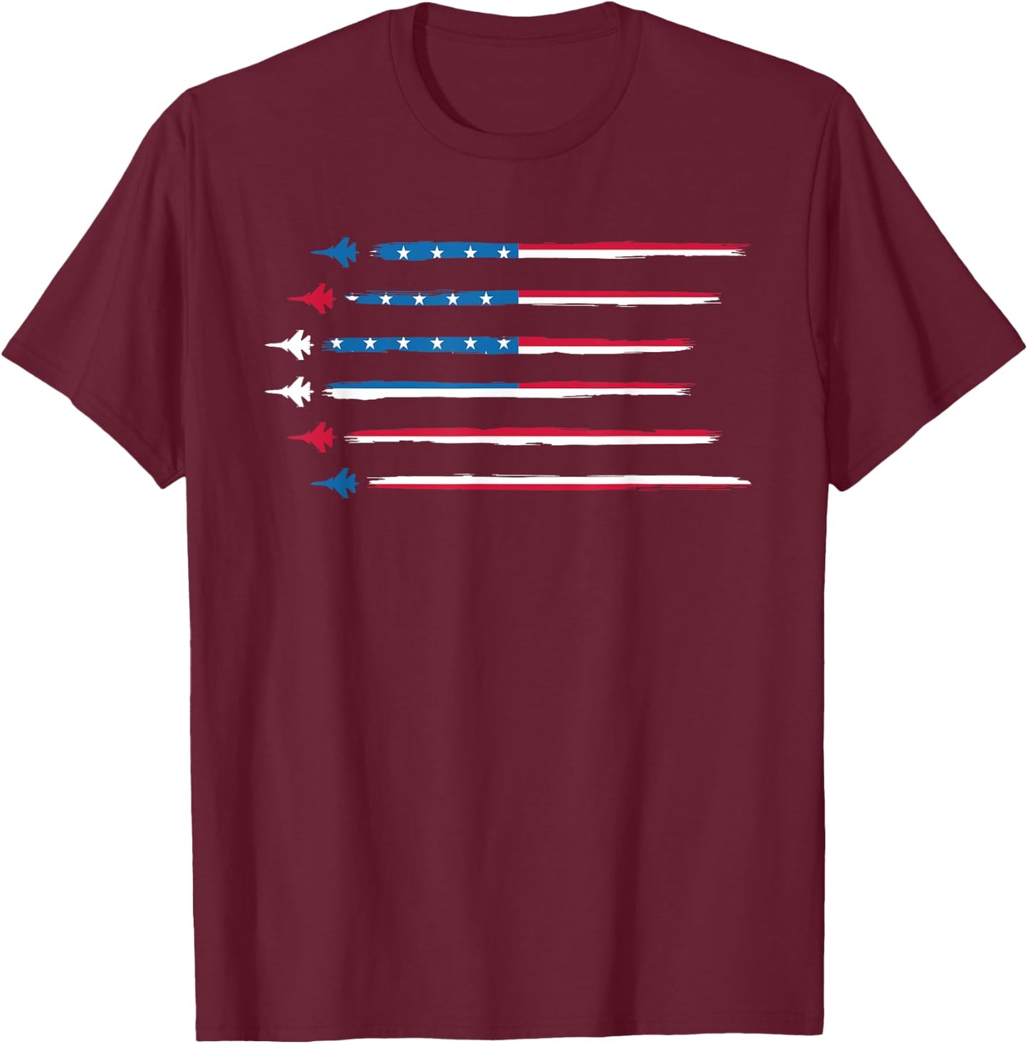 American Flag Military Jet Plane Aviation T-Shirt - T-Shirt | Maroon