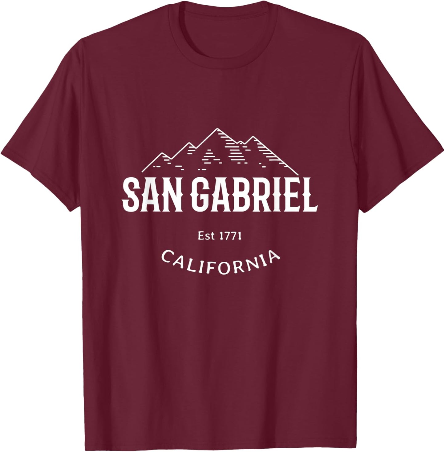 Retro Cool San Gabriel California Mountains Novelty T-Shirt - T-Shirt | Maroon