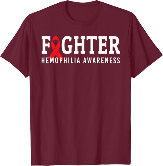 Fighter Hemophilia Awareness Month Ribbon Warrior Support T-Shirt - T-Shirt | Maroon