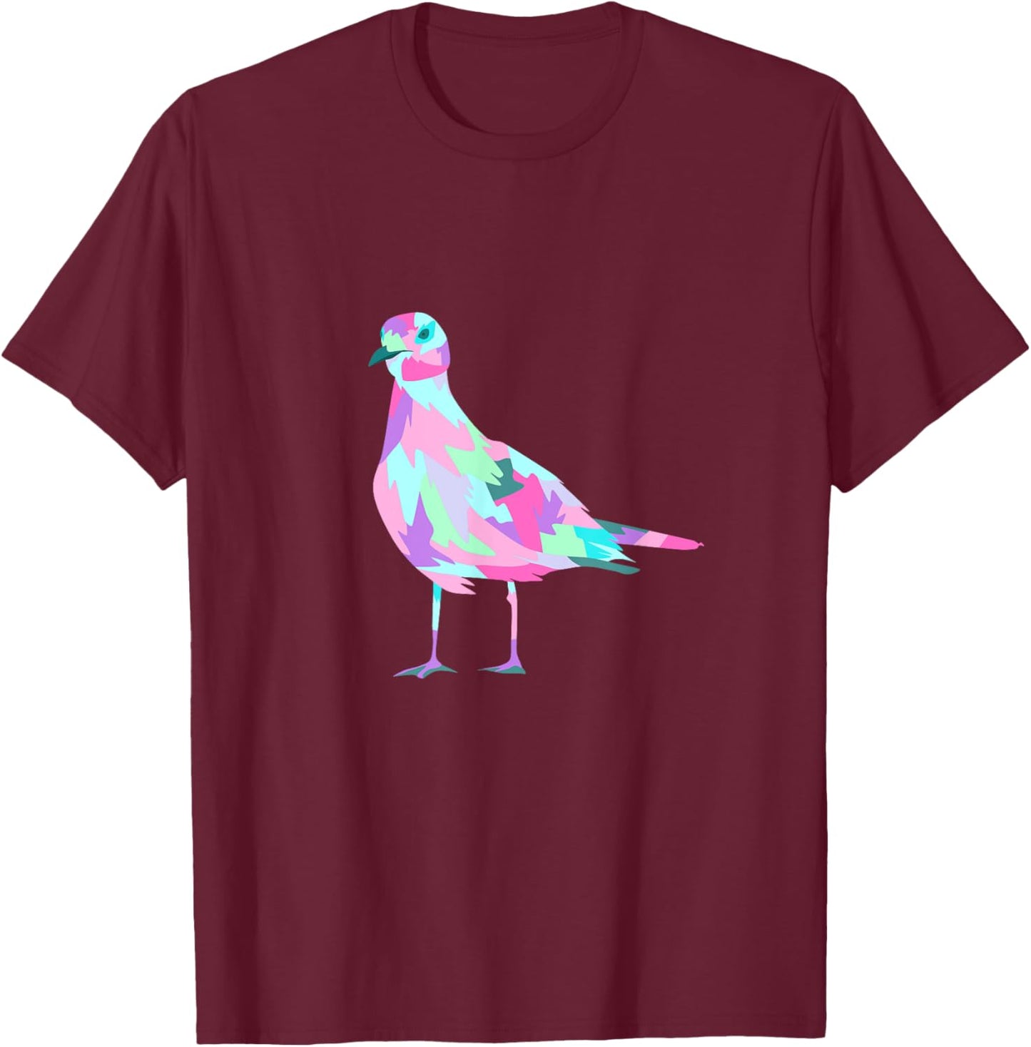 Colorful Pop Art Watercolor Seagull Graphic T-Shirt - T-Shirt | Maroon