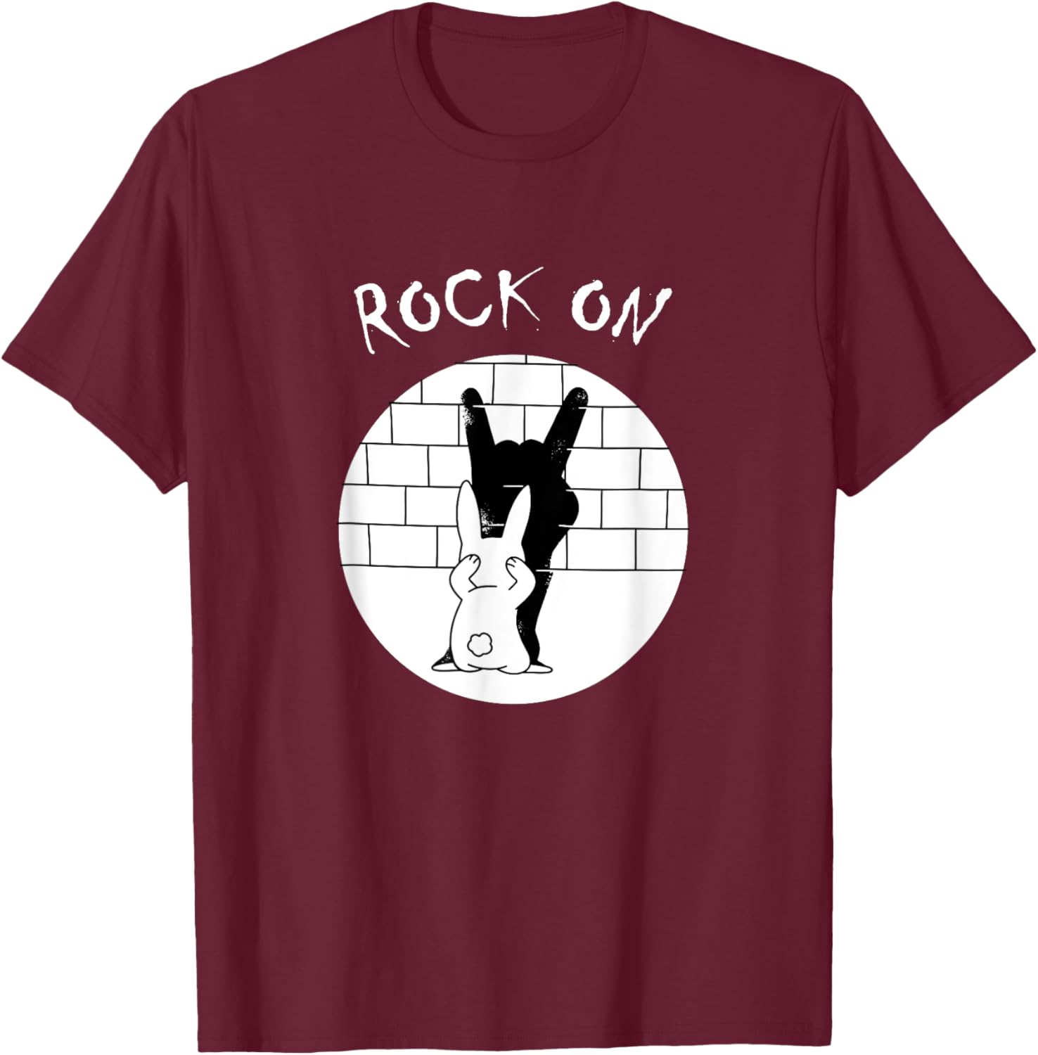 Funny Rock On Rabbit Bunny Shadow Music Rock 'n Roll Hand T-Shirt - T-Shirt | Maroon