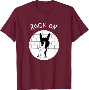 Funny Rock On Rabbit Bunny Shadow Music Rock 'n Roll Hand T-Shirt - T-Shirt | Maroon