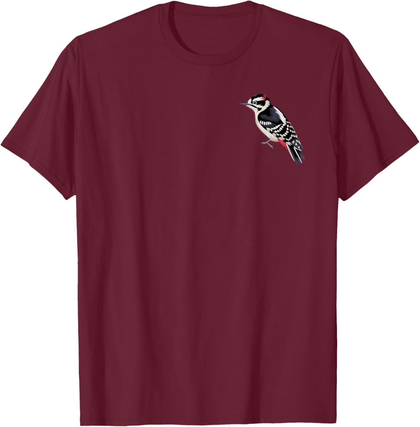 Downy Woodpecker – Nature Lover’s Bird Design T-Shirt - T-Shirt | Maroon